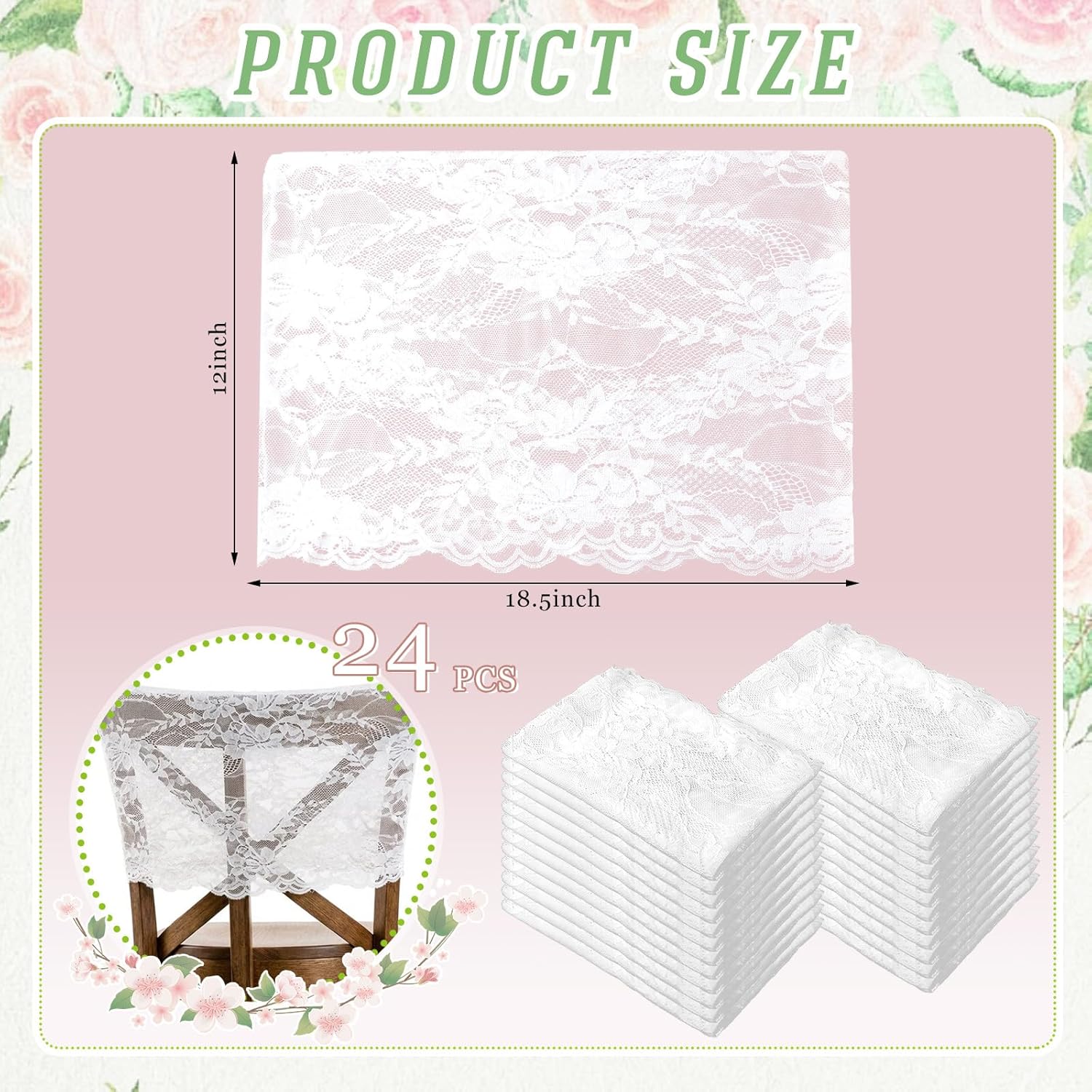 24 Pcs White Lace Chair Back Cover Bride and Groom Lace Chairs Sashes Bands Bulk Boho Embroidered Vintage Wedding Decorations for Country Wedding Bridal Shower Birthday Party Decorations