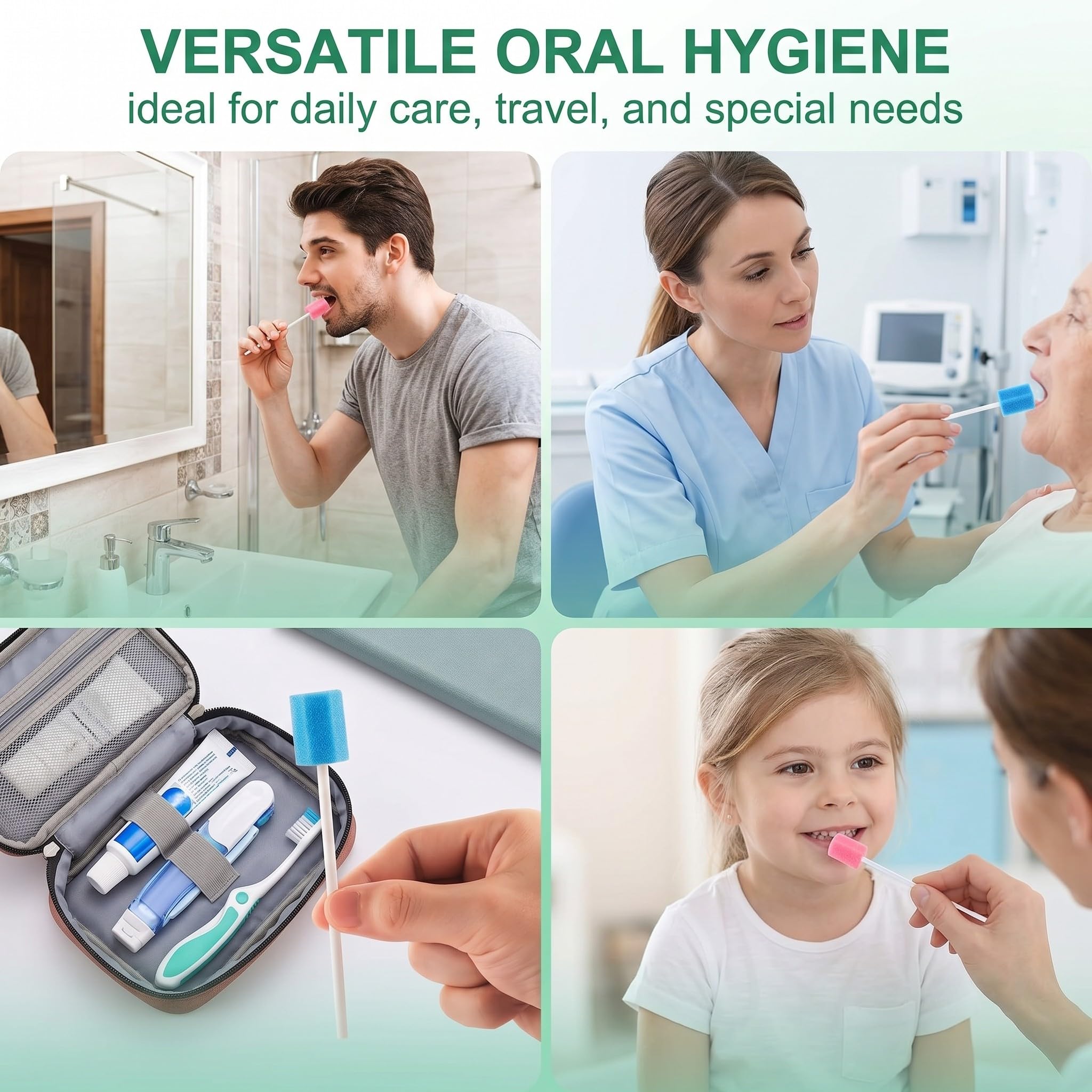 40 Pcs Écouvillon Buccal en Mousse, Bâtonnets de Soin Buccal Jetables pour Hygiène Dentaire, Éponge de Nettoyage Hexagonale pour Adultes et Enfants, 20 Rose + 20 Bleu