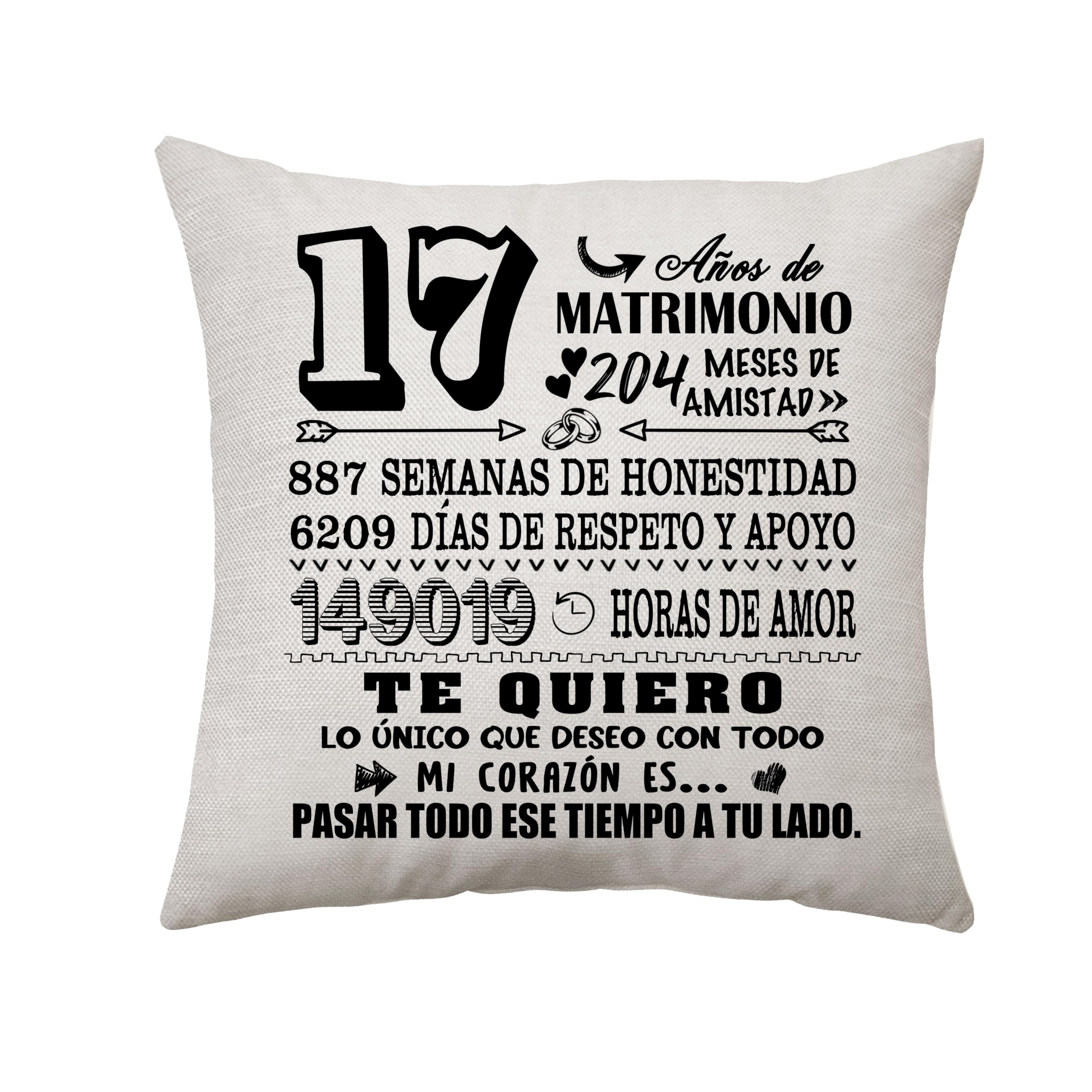 Aconesong 17º Aniversario de Boda 17 Años de Matrimonio Regalo Funda de Cojín Recuerdo Decoración Regalo para Parejas Padres Mujeres Hombres Mamá Papá Esposo Esposa Abuela Abuelo Tía Amigos (17 Años)
