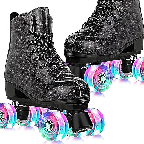 Miniatura 2 de YYW Patines de ruedas para mujeres y hombres con ruedas iluminadas  Patinador de doble ruedas de piel sintética de alta calidad, patines ajustables
