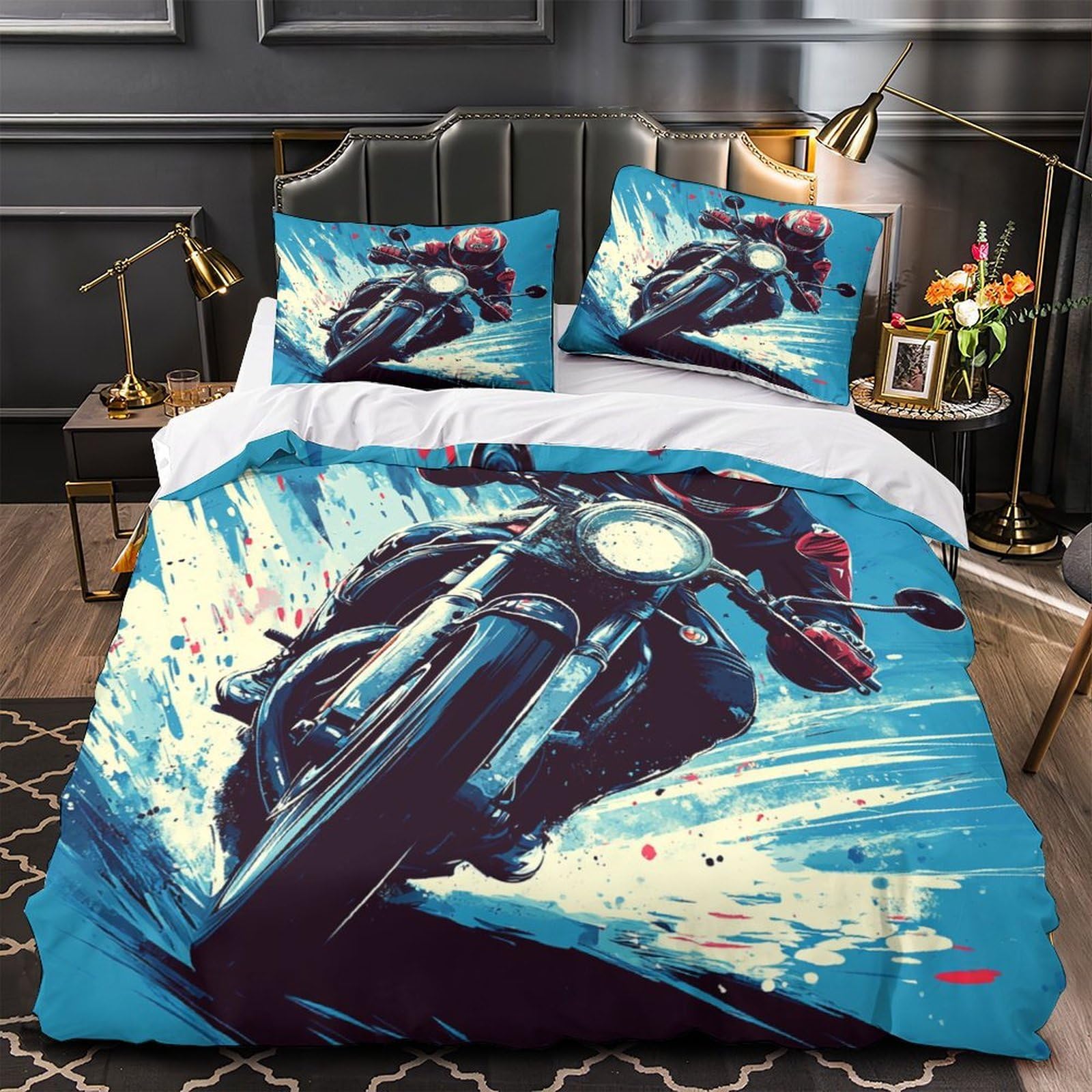 Drap de couette motard 3D pour relooker une chambre d'adolescent passionné