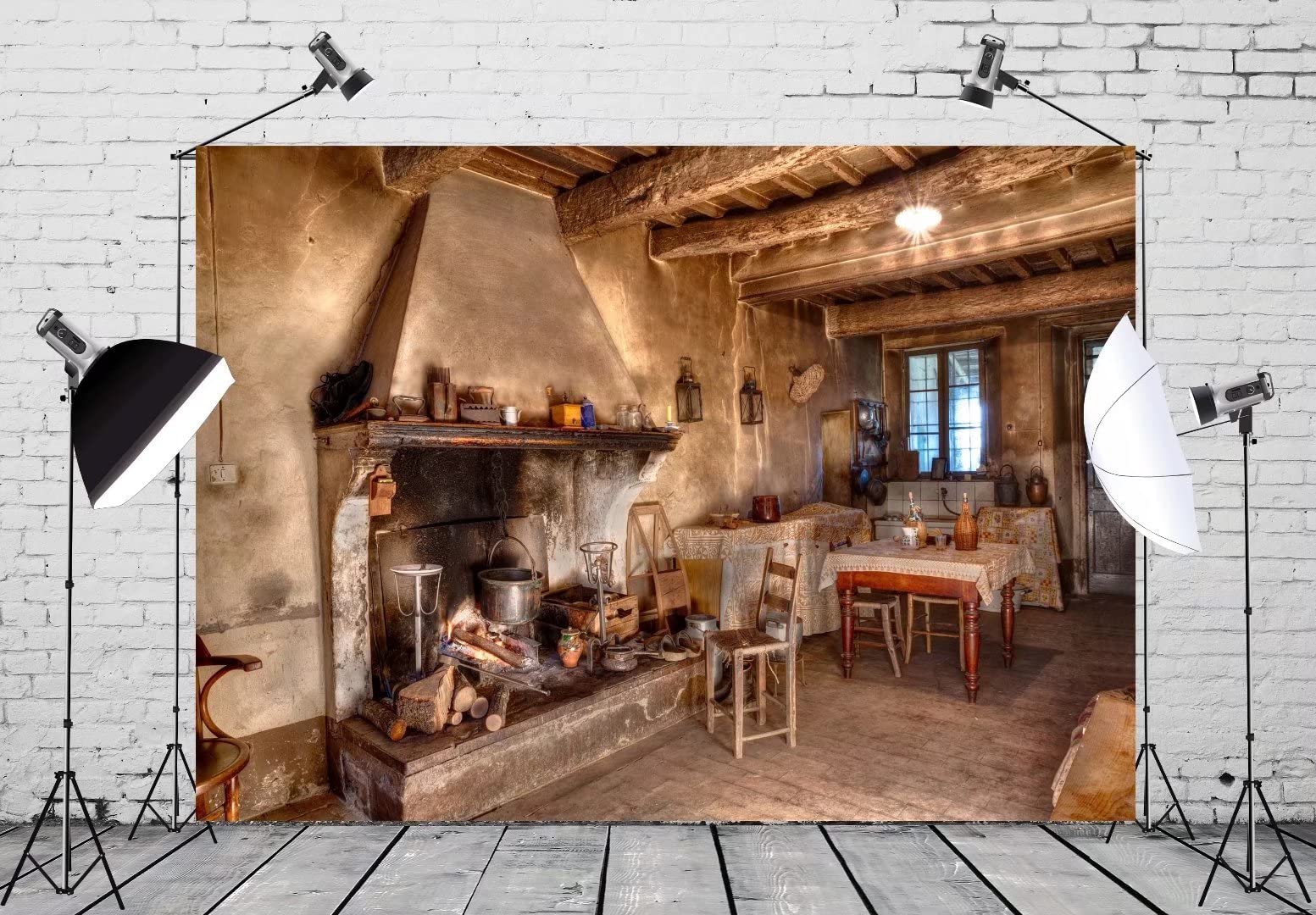 BELECO 3x2.5m Sfondo Cucina Antica Rustica, Fattoria, Camino, Sala Pranzo, Western, Tema Campagna, Accessori.