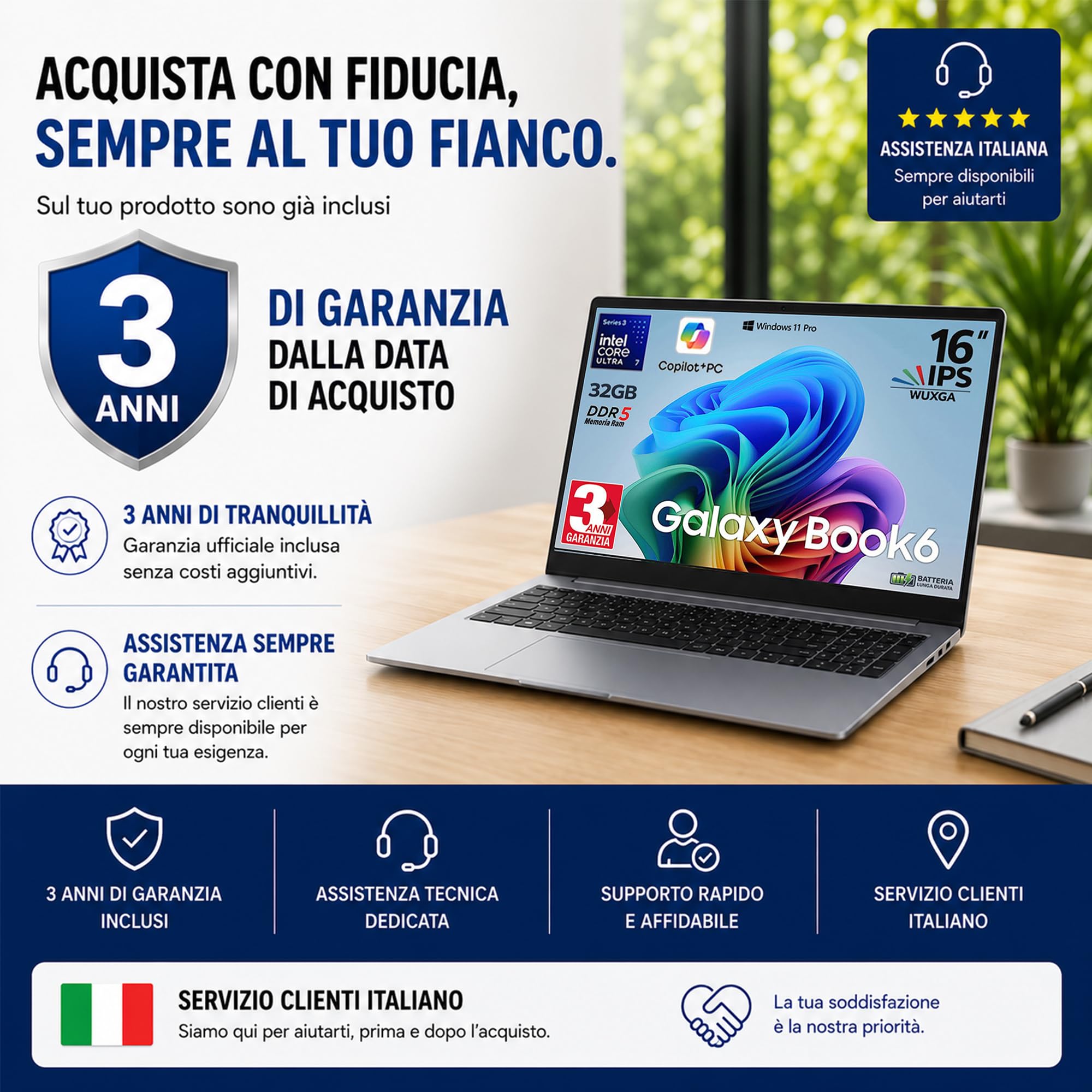 Samsung Galaxy Book6 Copilot+ Laptop 32Gb, Intel Core Ultra 7 355 16" WUXGA | Ram 32GB DDR5, SSD Pci 512Gb, Tastiera retroilluminata e fingerprint, Win 11 Pro, 3 Anni di garanzia Italiana dall'acquisto