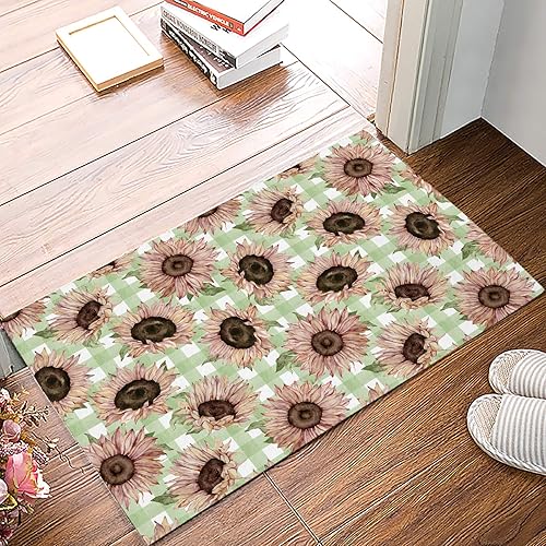 Tapete vintage de granja con diseño de girasol sobre cuadros verdes tapete para ducha de baño antideslizante tapete absorbente tapete para