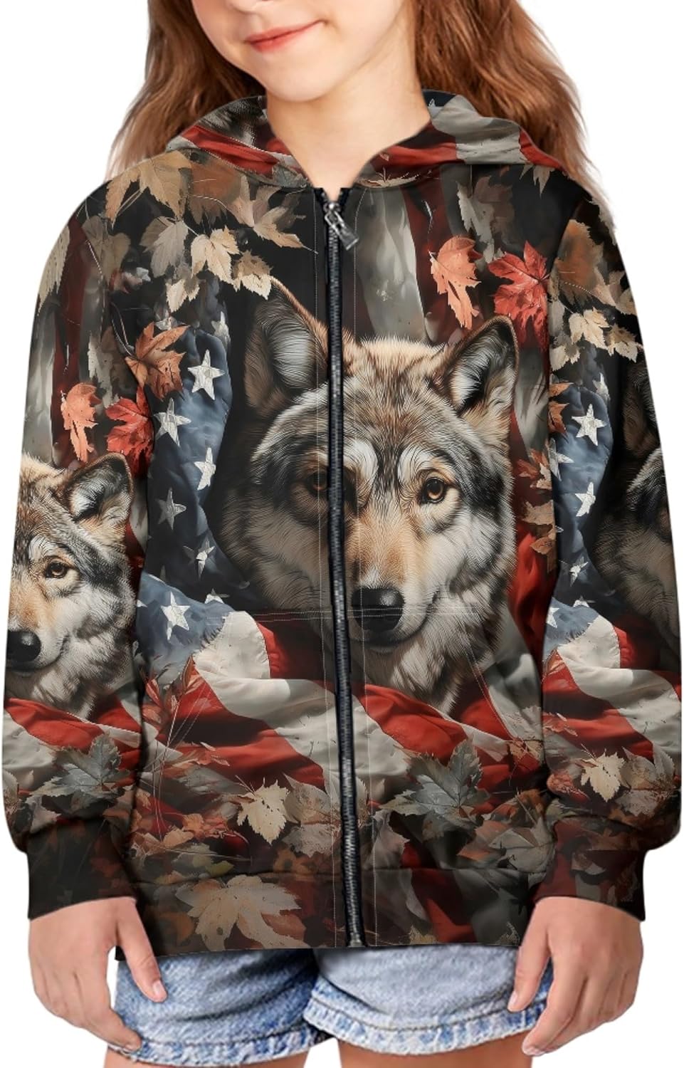 Girls Full Zip Cute Oversized Hoodies Animal Print Lightweight Hoodie Sweatshirt Casual Fall Spring Zip Up Jacket