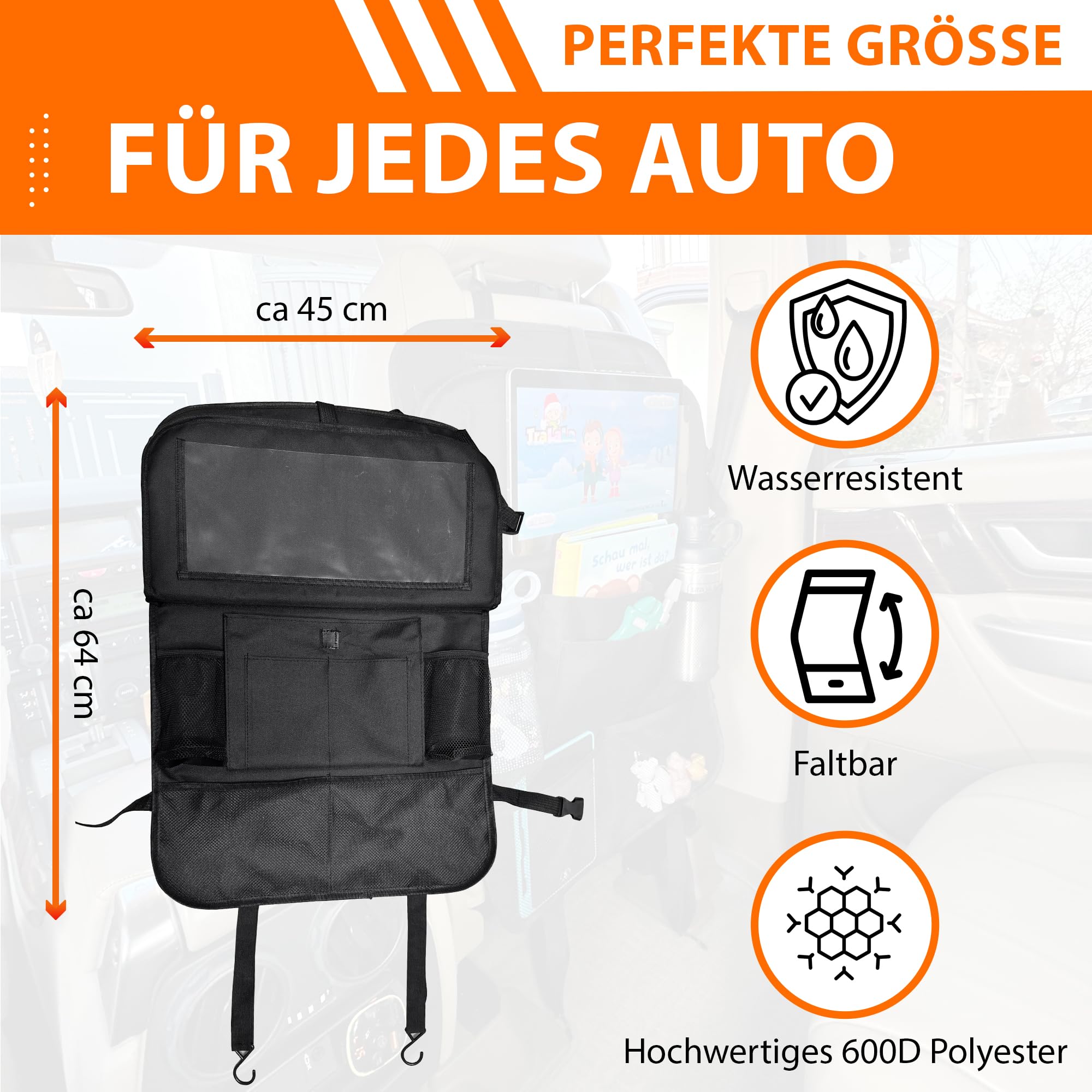 Lunaria Organizer per seggiolino auto [premium] organizer per bambini con supporto da tavolo e tablet, organizer per auto, protezione dello schienale, organizer per sedili posteriori dell'auto,