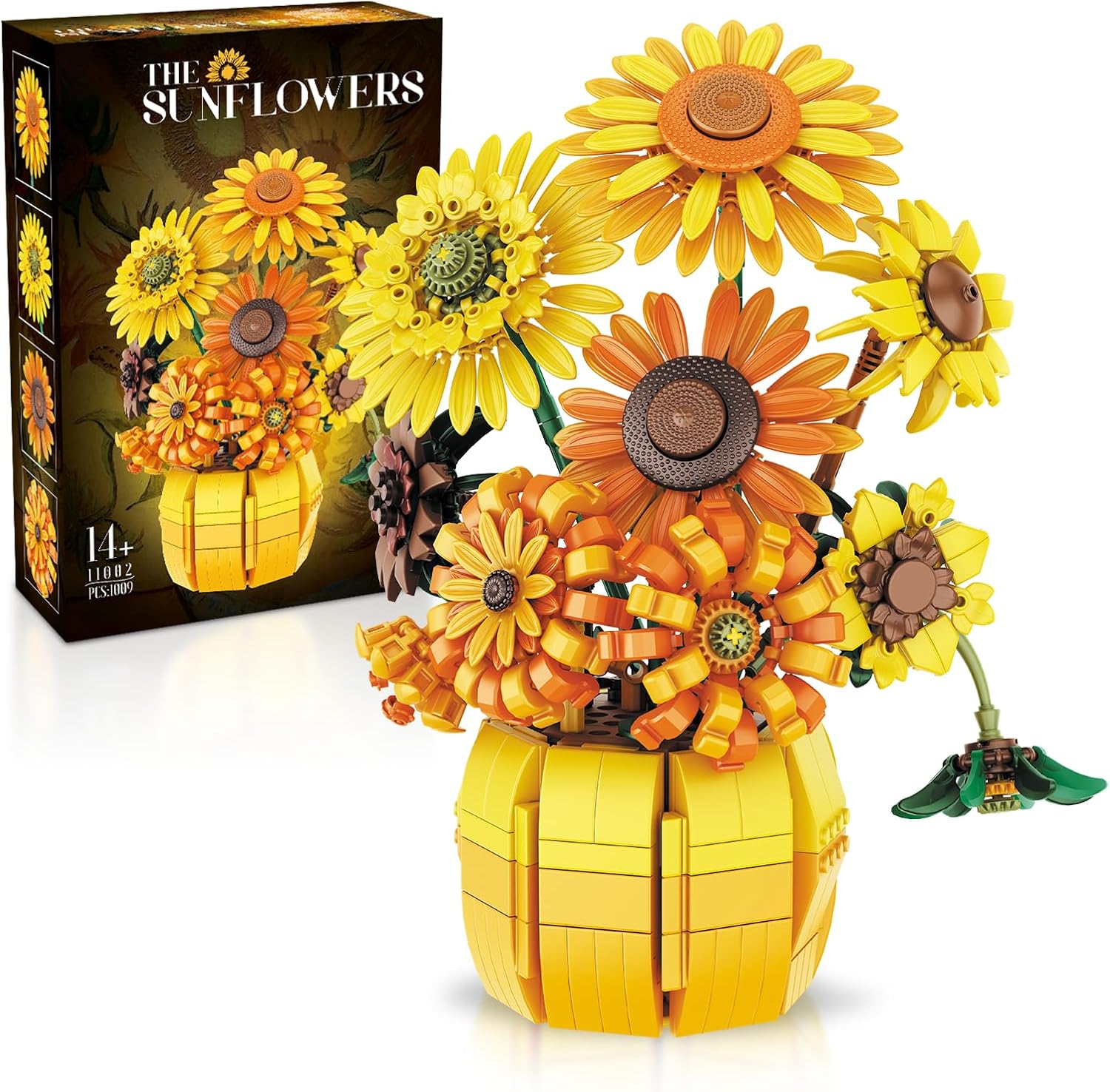 Flowers Sunflower Building Sets for Adults, Van Gogh Prints Art Botanical Collection for Woman Girls 14+, Artificial Pot Bouquet Plants Kits, Home Decor/Christmas/Valentine/Mother's Day Birthday Gifts