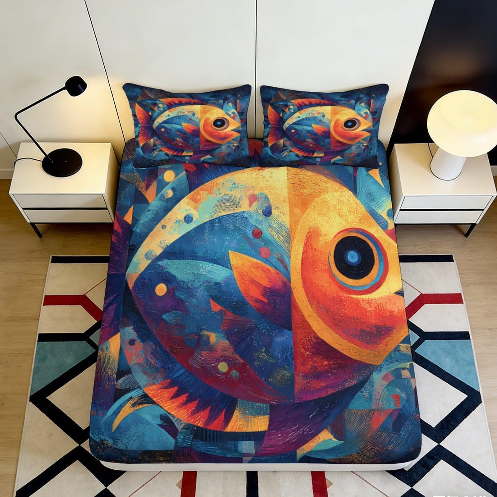 3D Printed Vibrant Fish Fitted Sheet Microfiber Soft Mattress Cover for Bedroom Dorm Artistic Decor Protection 90x200x25cm