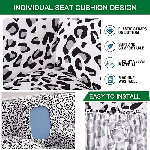 Miniatura 4 de CRFATOP Fundas de sofá de 3 piezas para sofás de 2 cojines, funda elástica para sofá biplaza con 2 fundas de cojín de asiento separadas, protector
