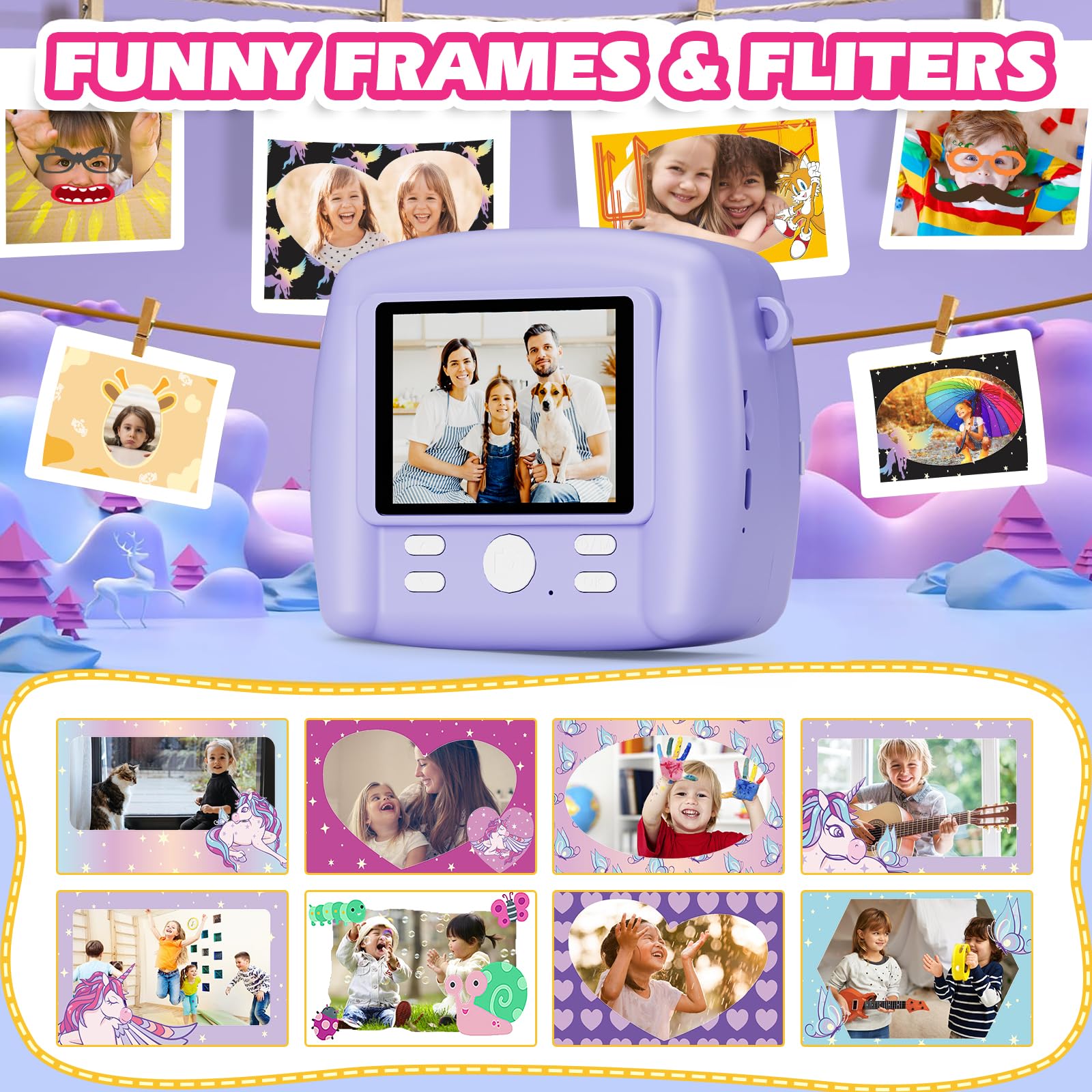 Camara de Fotos instantaneas,1080p vídeo Camara instanea,2,4" HD Camara Fotos Infantil con Tarjeta SD de 32GB,Regalos comunion niña para cámara instantánea,Juguetes niños 3 4 5 6 7 8 9 10 años