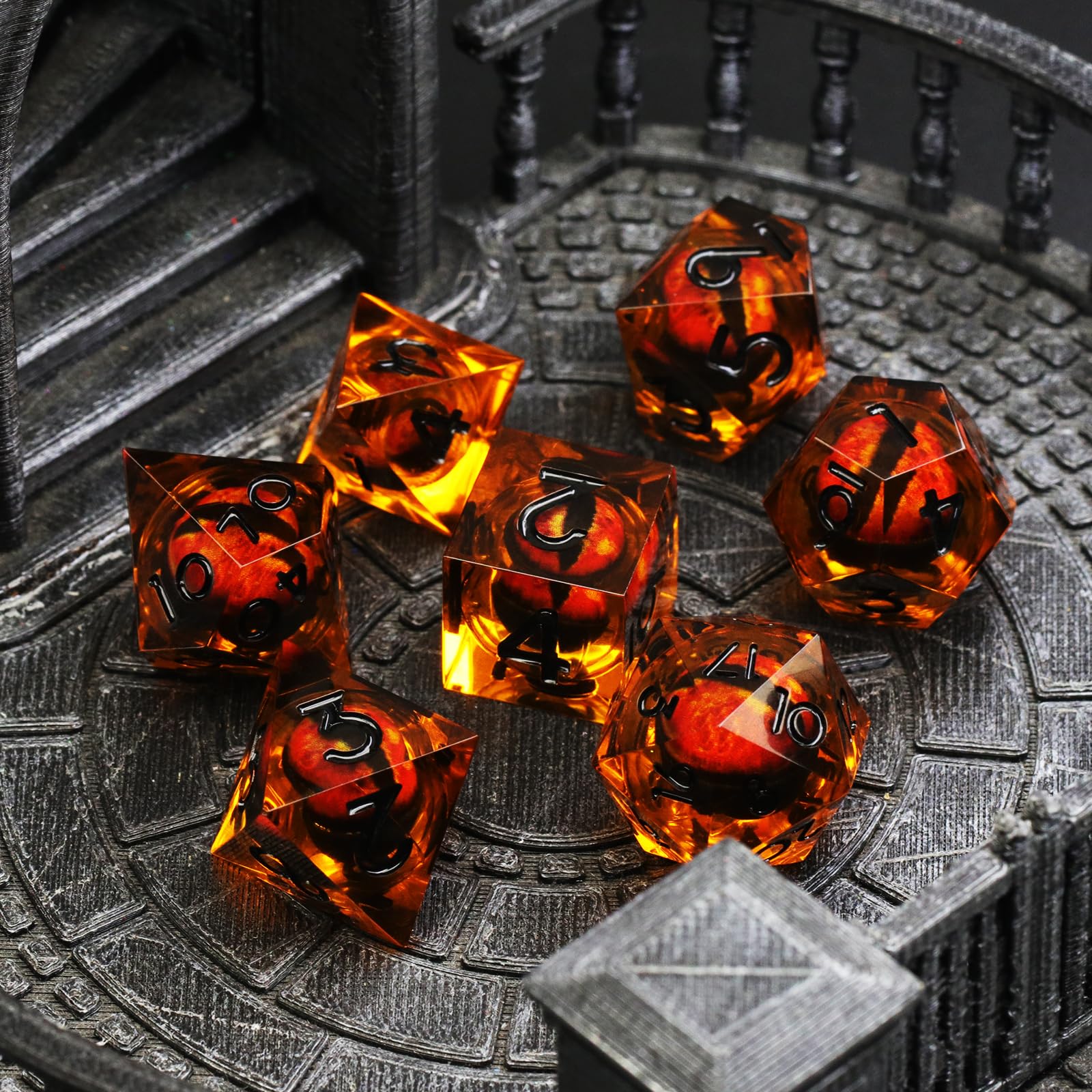 DND dobbelstenen set drijfzand hars scherpe rand dobbelstenen 7 stuk D & D dobbelstenen voor veelvlakkige kerkers en draken Ttrpg Pathfinder RPG DND rollenspel met geschenkdoos