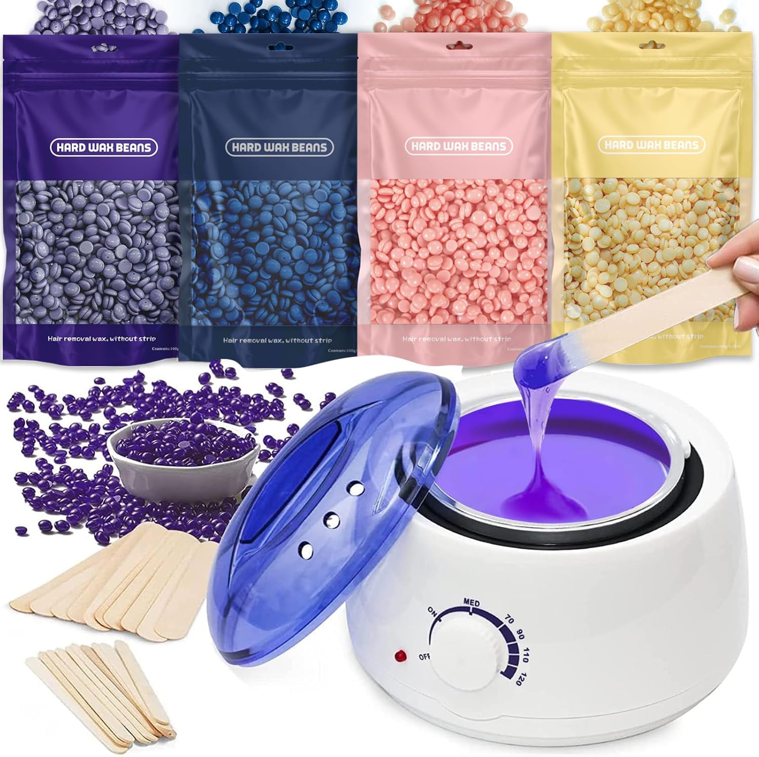 Waxing Kits for Women Wax Warmer: Waxing Kits with 4 * 100g Hard Waxing Beans &30 Pcs Wax Sticks, Wax Melt Warmer Hair Removal- at Home Wax Kit for Whole Body Brazilian Bikini Legs Facial Armpit Waxing Kits for Women Wax Warmer: Waxing Kits with 4 * 100g Hard Waxing Beans &30 Pcs Wax Sticks, Wax Melt Warmer Hair Removal- at Home Wax Kit for Whole Body Brazilian Bikini Legs Facial Armpit