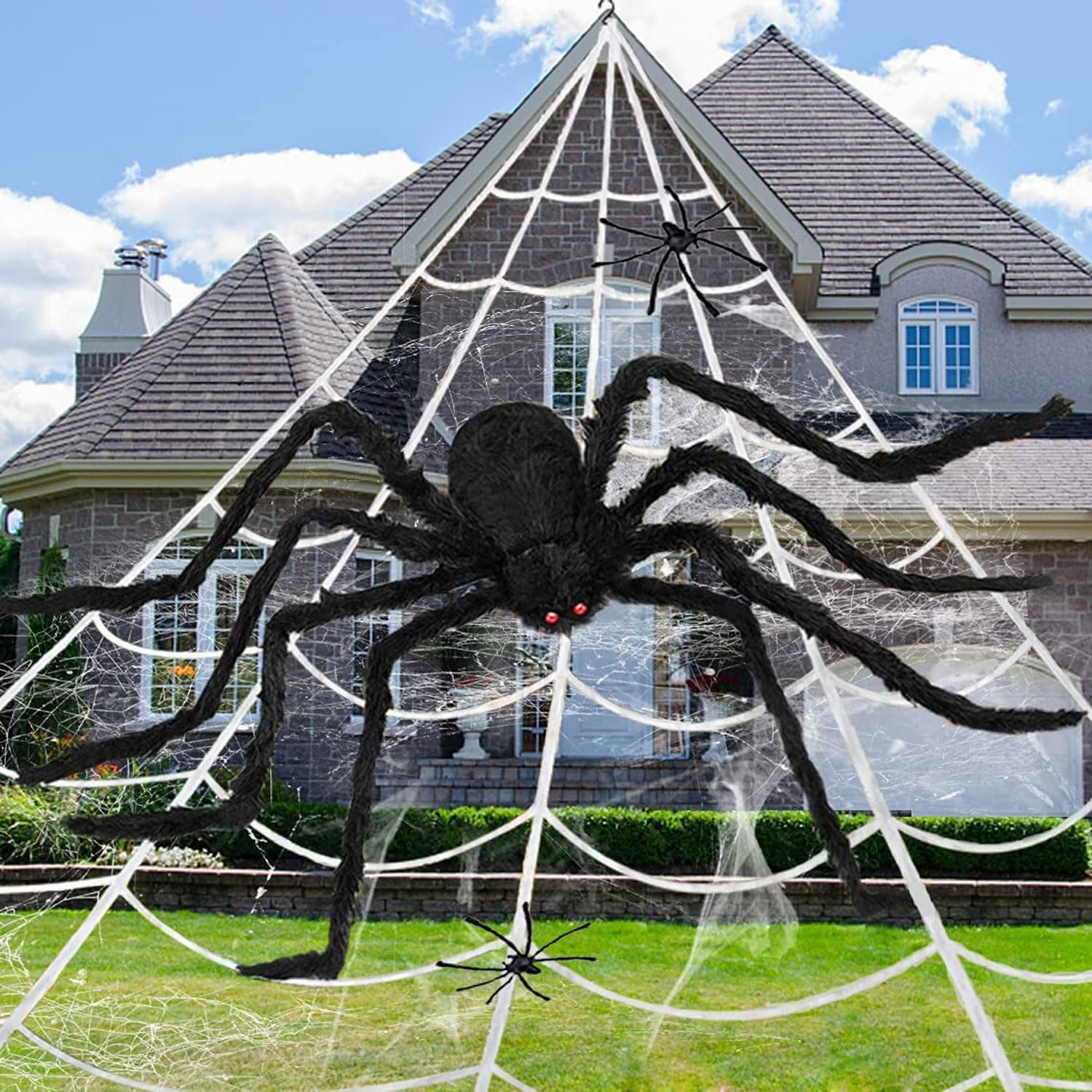Kjzeex 200" Halloween Decorations Spider Web Outdoor and 59" Giant Spider