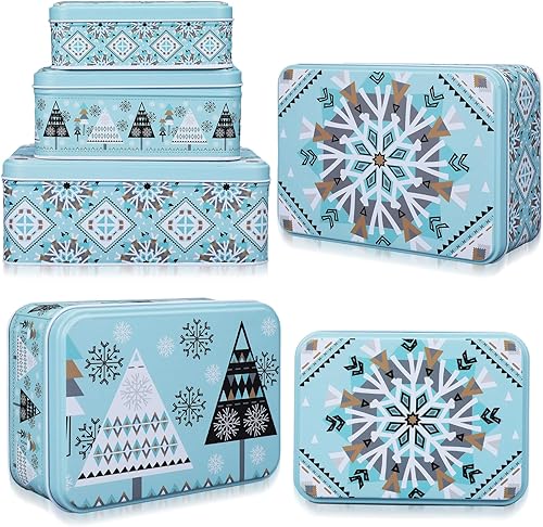 6 latas de galletas de Navidad con tapas para regalar, latas de metal para galletas, recipientes de lata grandes, medianos y pequeños, recipientes