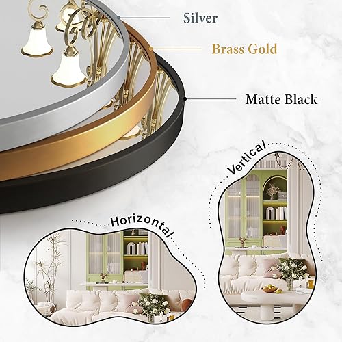 Miniatura 5 de Dorlicecass Espejo de pared irregular, espejos decorativos de 26 x 46 pulgadas, espejo asimétrico negro con marco de aleación de aluminio de