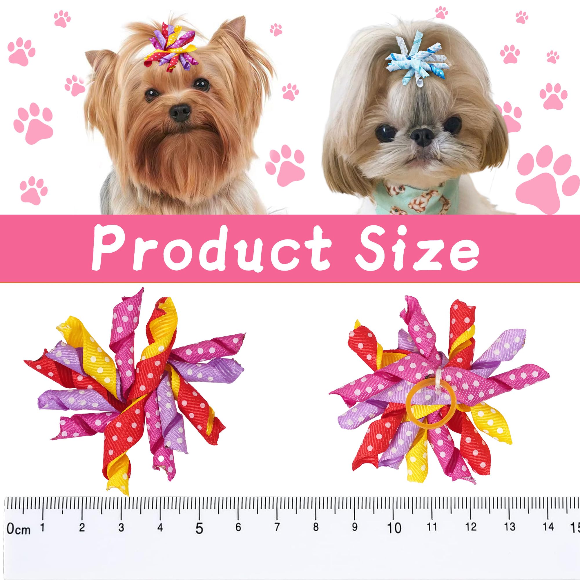 Yxiang 20PCS Cute Puppy Bows with Rubber Band - Colored Polka Dot Dog Hair Accessories for Small Dogs