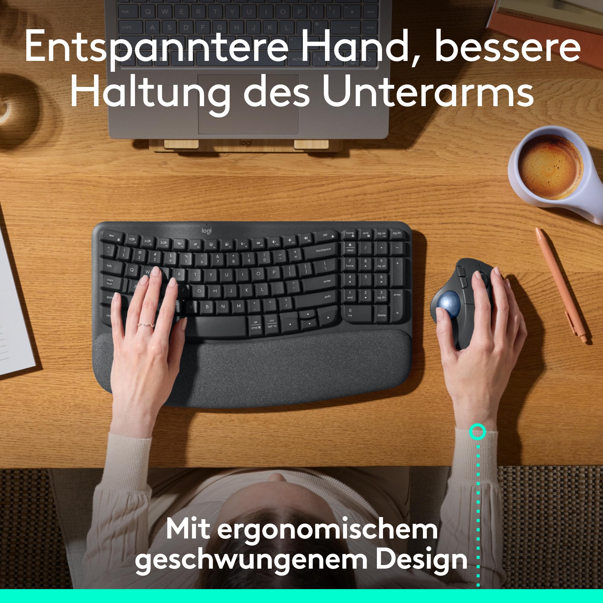 Logitech Ergo M575S kabellose Trackball-Maus, kabellose ergonomische Maus mit Bluetooth und verschlüsseltem Dongle, komfortable Daumensteuerung, für PC/Mac - Grafit
