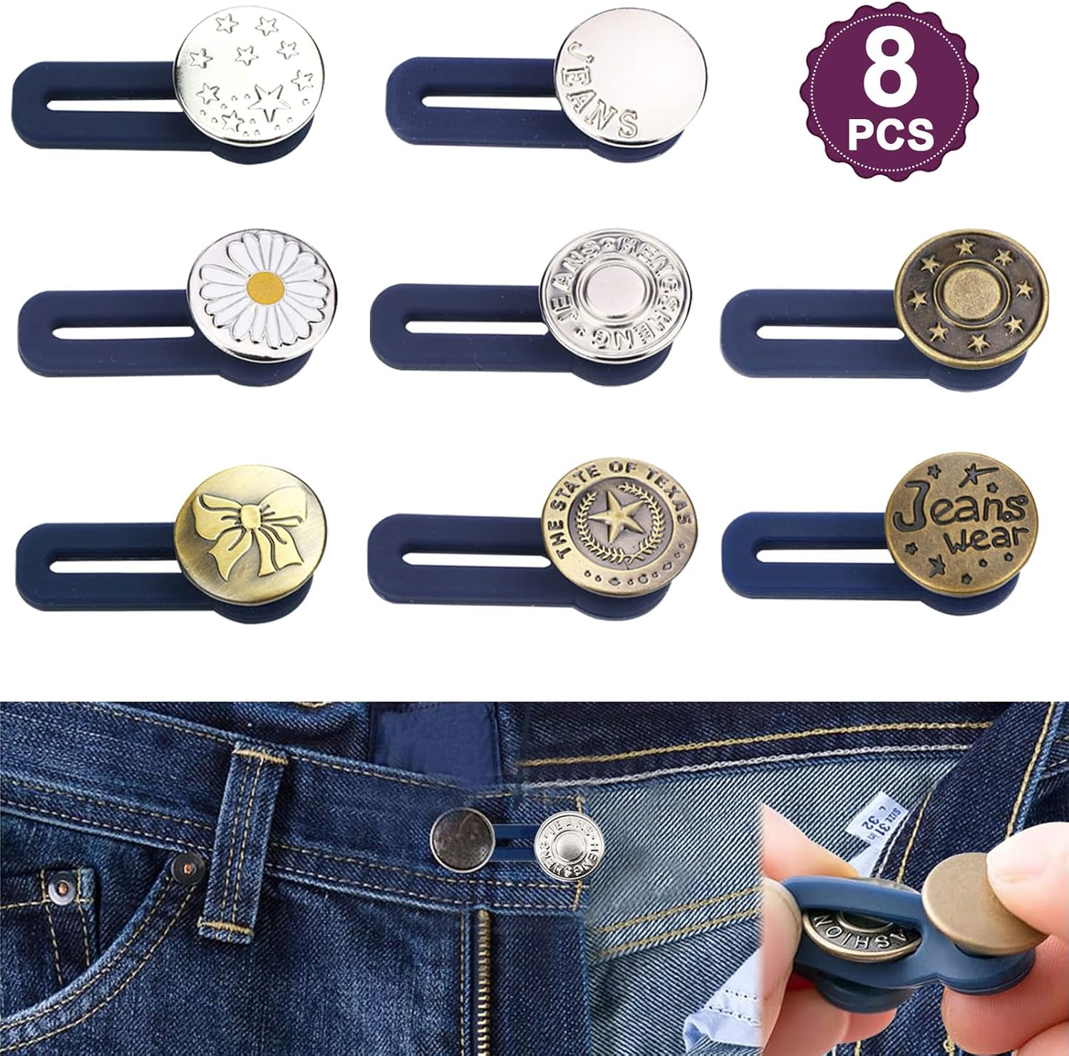 2 piezas/set poliéster cintura extensión moderno negro Botón de jeans ajustable para Pantalones 2 piezas/set poliéster cintura extensión moderno negro Botón de jeans ajustable para Pantalones