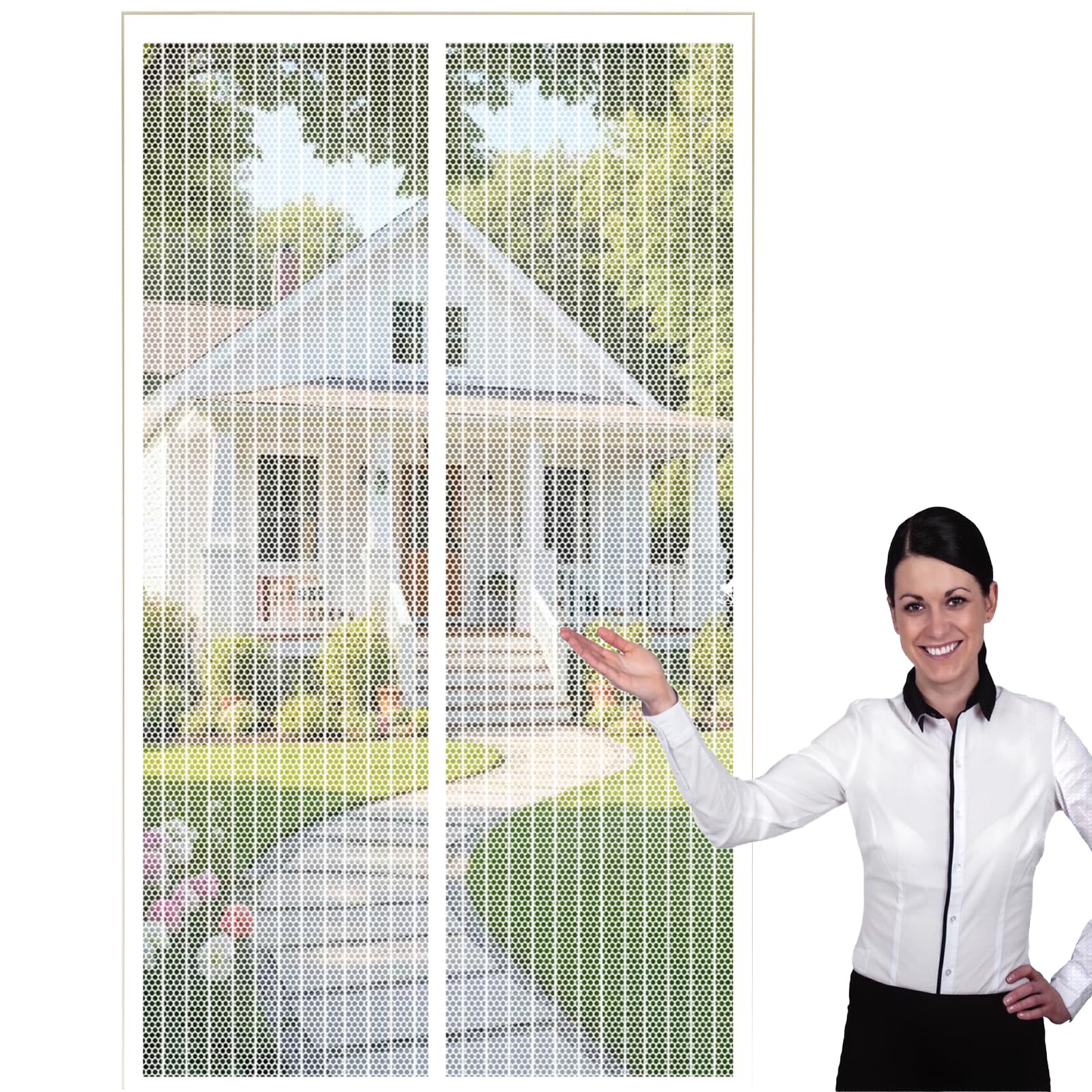 Lijiao White Magnetic Fly Screen Door 195 X 130 Cm Keep Bugs Out Lets Fresh Air In, With Powerful Magnets And Full Frame Hook&Loop, No Gap, Fly Screens Doors Nets, Screen Mesh Curtain Kid And Pet Friendly,