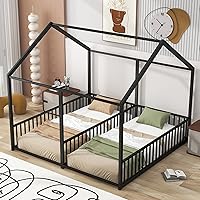 Vista 1 de Harper & Bright Designs Camas de plataforma de metal tamaño individual, dos camas compartidas, color negro