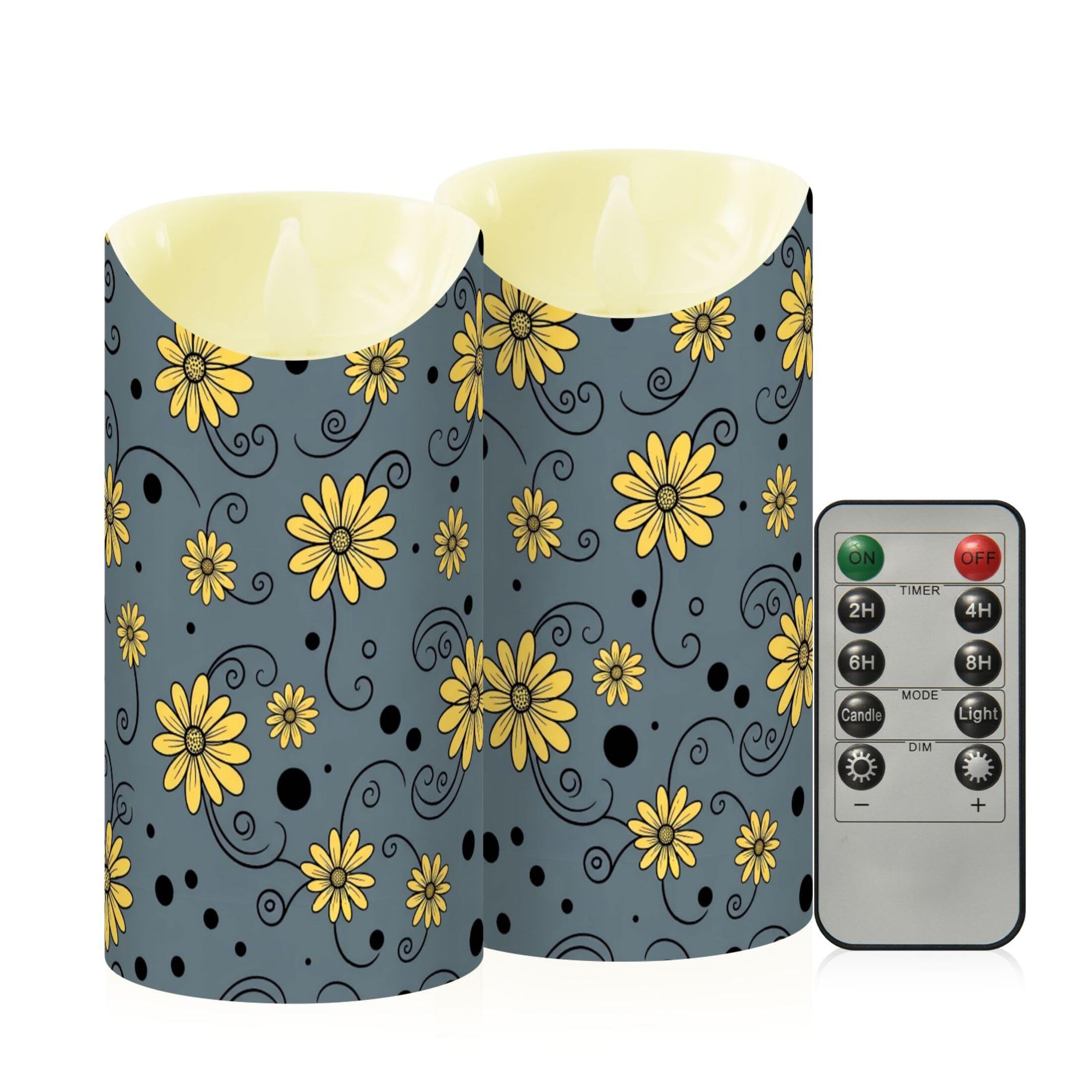 Fuauuyl Flowers LED Flameless Candles Flickering Plastic Pillar Candles Battery Operated Votive Candle with Remote Control and Timer, Home Decoration 2 Pack