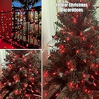 Vista 5 de HISHINY Luces de Navidad, 100 unidades, luces rojas para árbol de Navidad con cable verde para decoración de Navidad al aire libre e