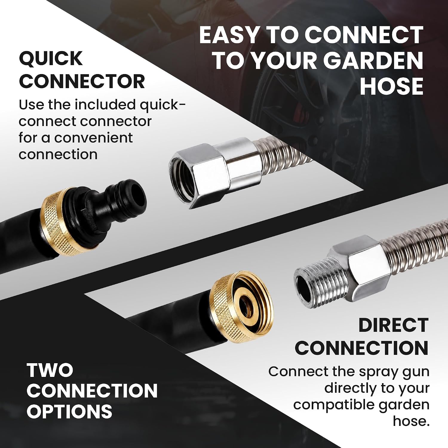 Upgraded High Pressure Jet Hose Nozzle, Stainless Steel Car Wash Spray Gun with Brass Valve, 2 Spray Nozzles, Garden Hose Quick Connect