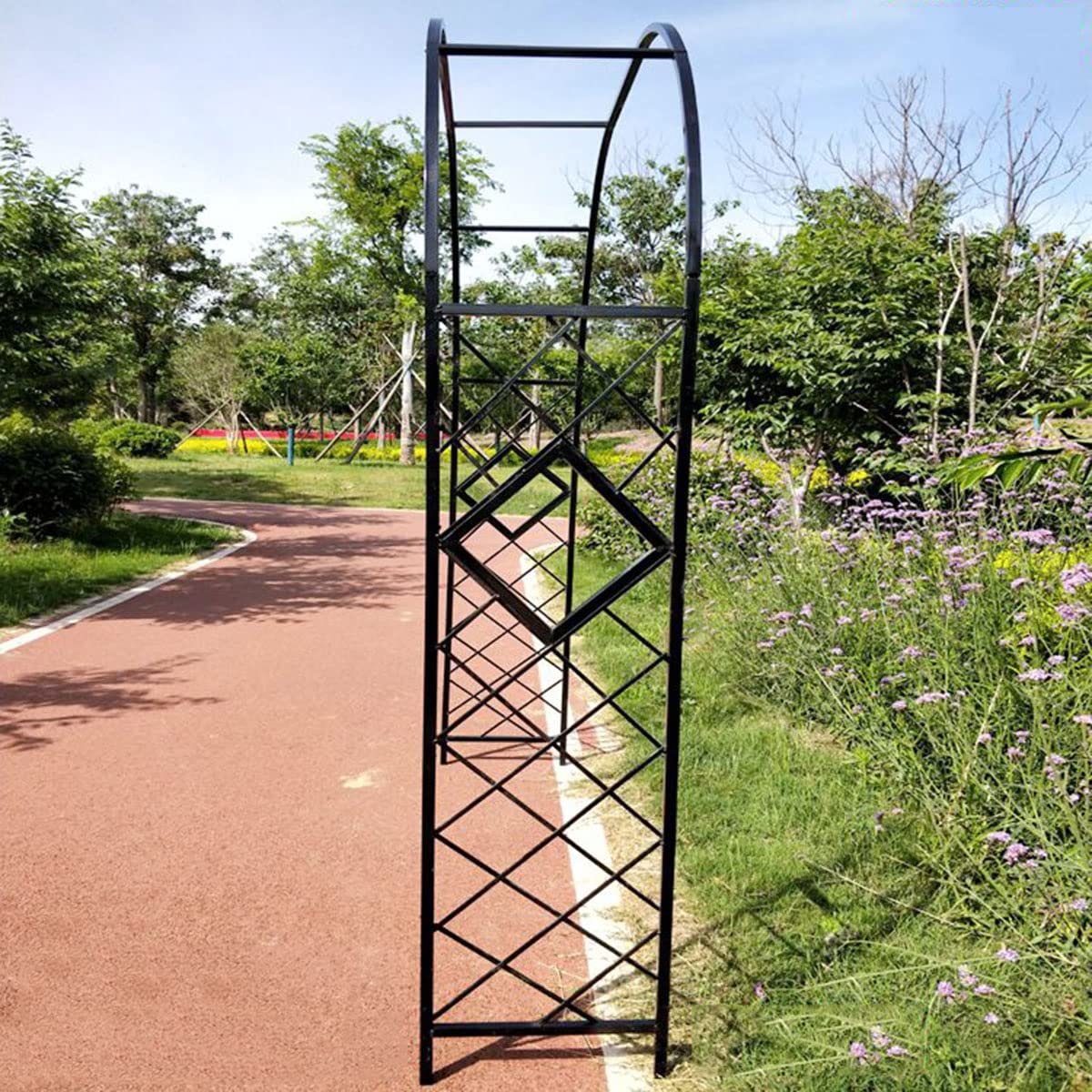 Wsparcie łuku ogrodowego do roślin pnących, metalowy łuk róży, dekoracja zewnętrzna, 300 x 230 cm, czarna, trwała i stylowa kratka ogrodowa dla ogrodników i miłośników roślin.