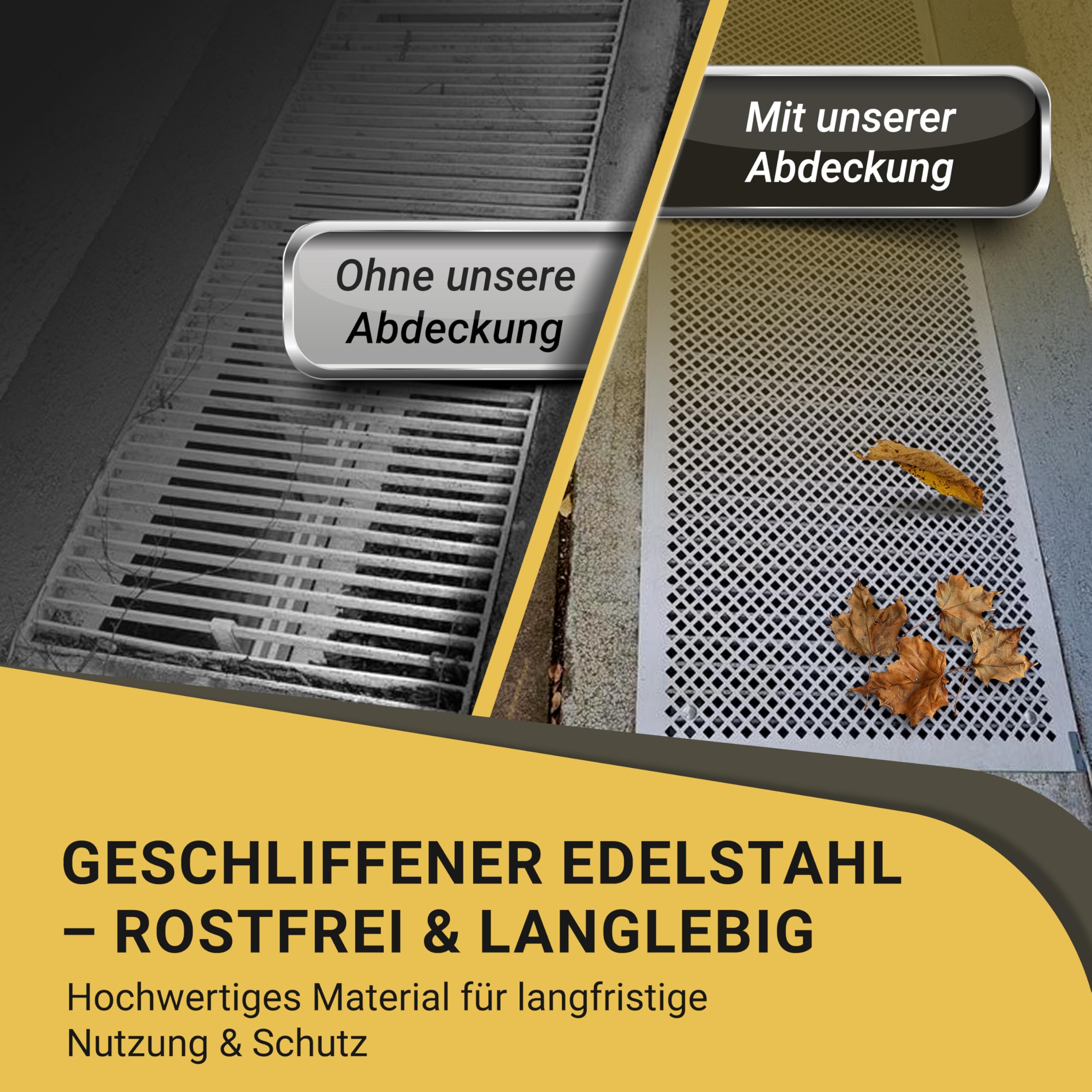 Lichtschachtabdeckung Edelstahl – Mit Insektenschutz - Quadrate - Rostfrei & langlebig – Begehbar – Einfache Montage – Hochwertiges Design & Funktion – Made in Germany