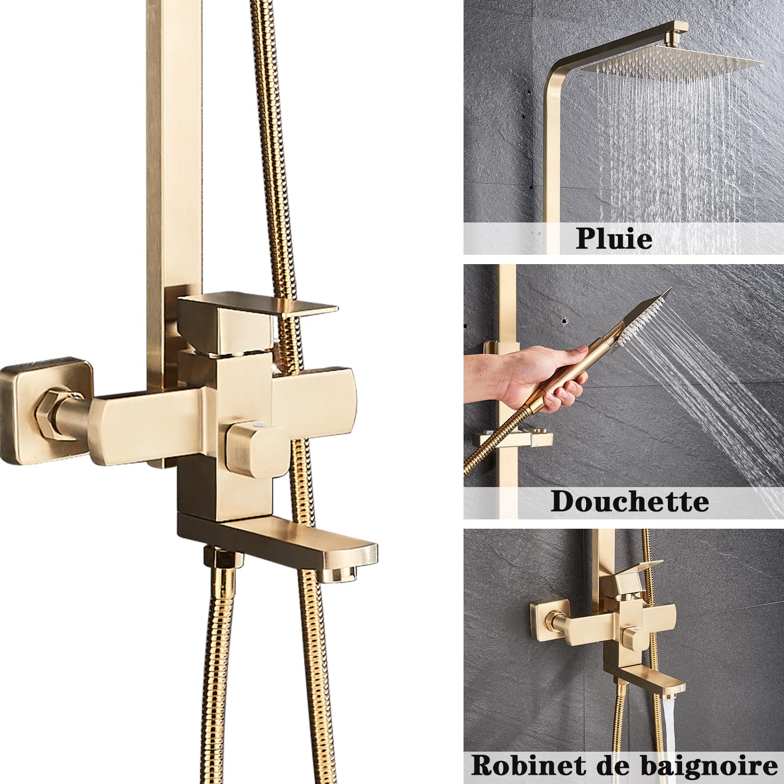 Columna de ducha dore sistema de ducha estante ducha set kit de ducha de pared sólido ducha empotrable dorado