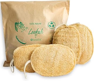 Natural Loofah Exfoliating Sponge (4 Pack) - Organic Body Scrubber - Biodegradable Shower Luffa
