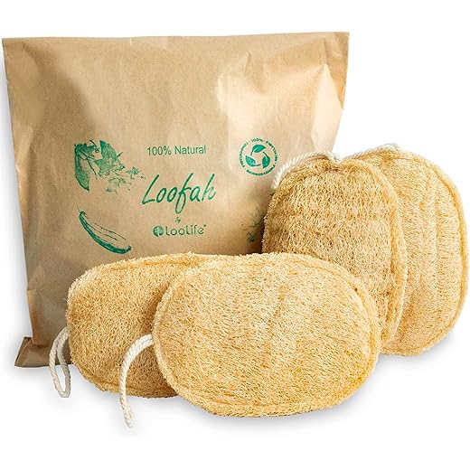 LooLife Natural Loofah Exfoliating Sponge 4Pack