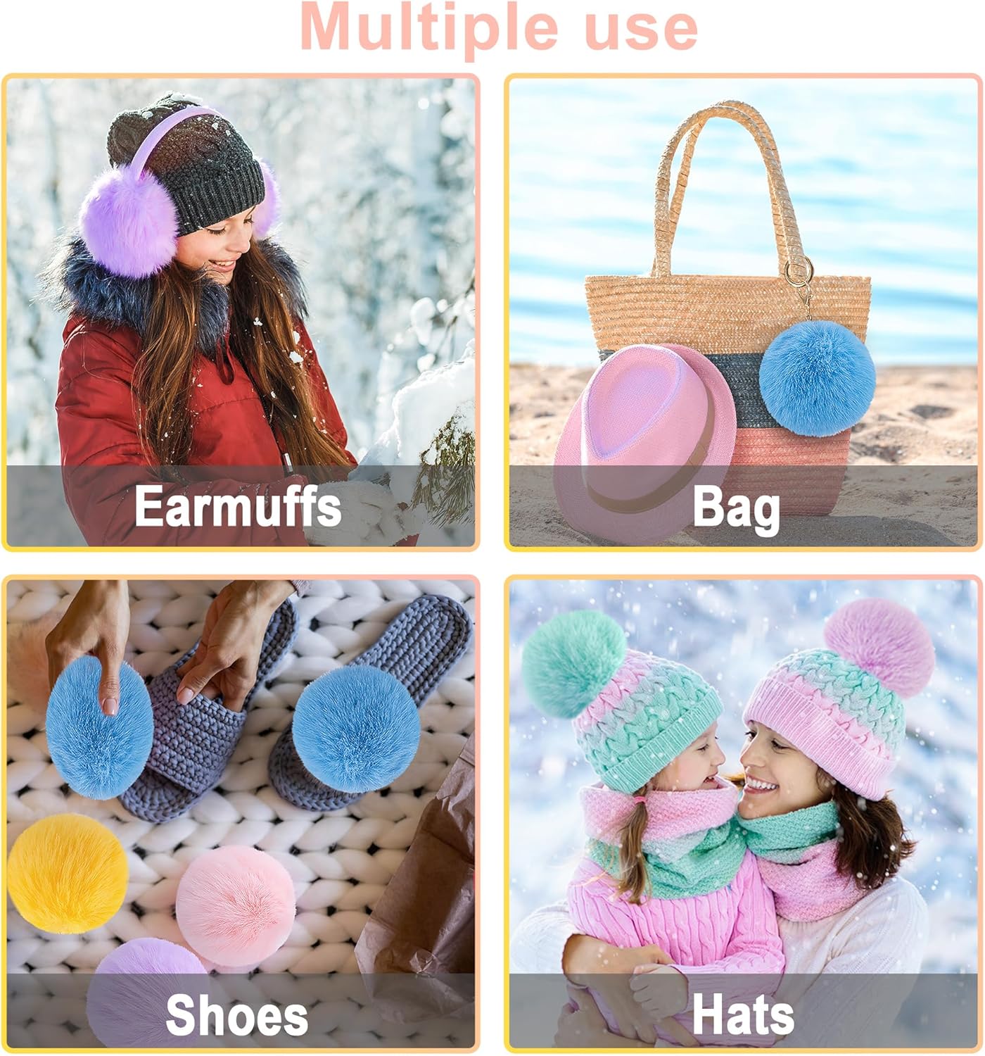 BQTQ 6 Pieces 5 Inch Large Faux Rabbit Fur Pom Pom Balls with Elastic Loop DIY Fluffy Pompoms for Hats Beanie Shoes Bags Keychain Accessories, 6 Colors - Image 5