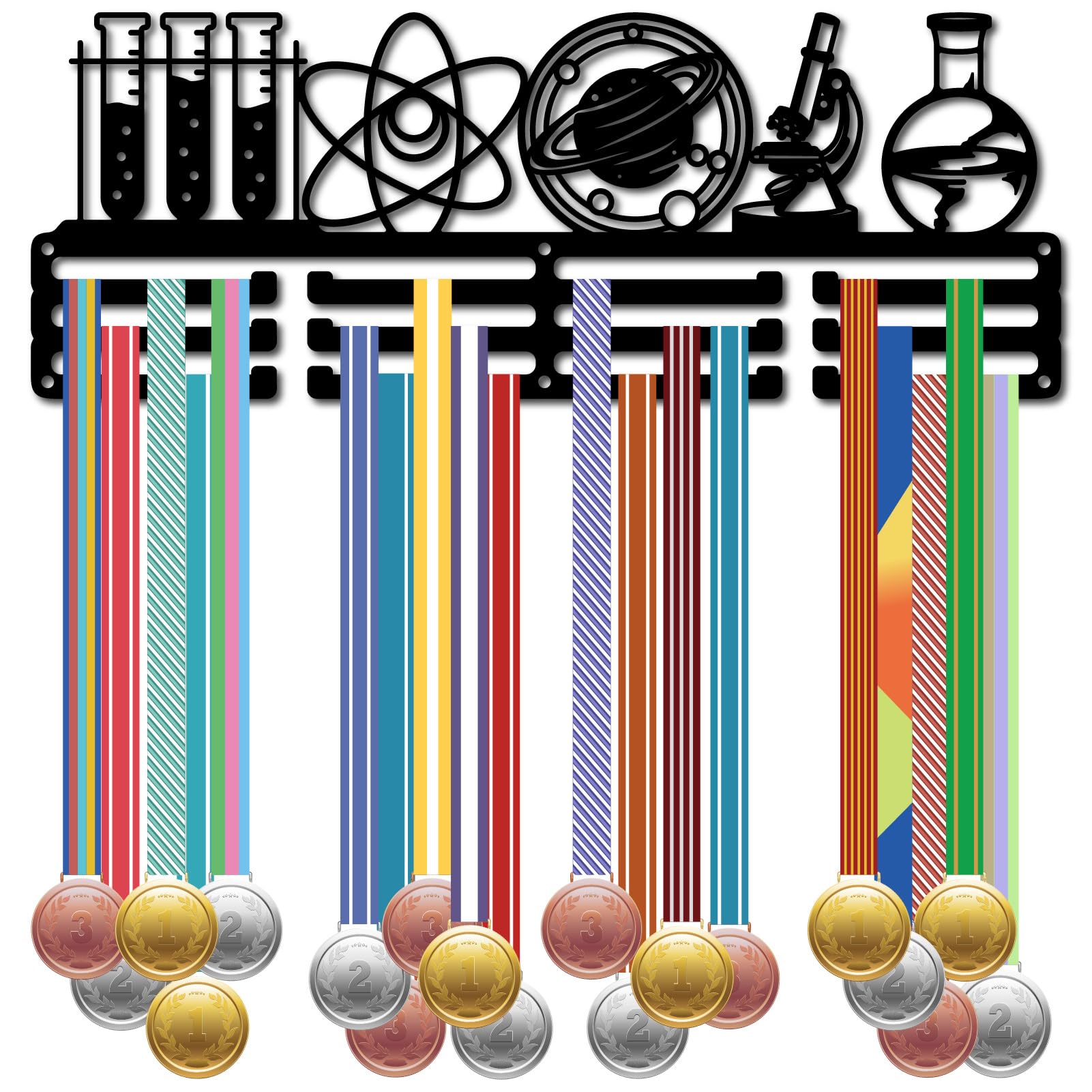 CREATCABIN Science Medal Holder Hanger Display Medal Holder Sport Medal Hanging Wall Mount Frame Black Instruments Metal Medal Rack for Student