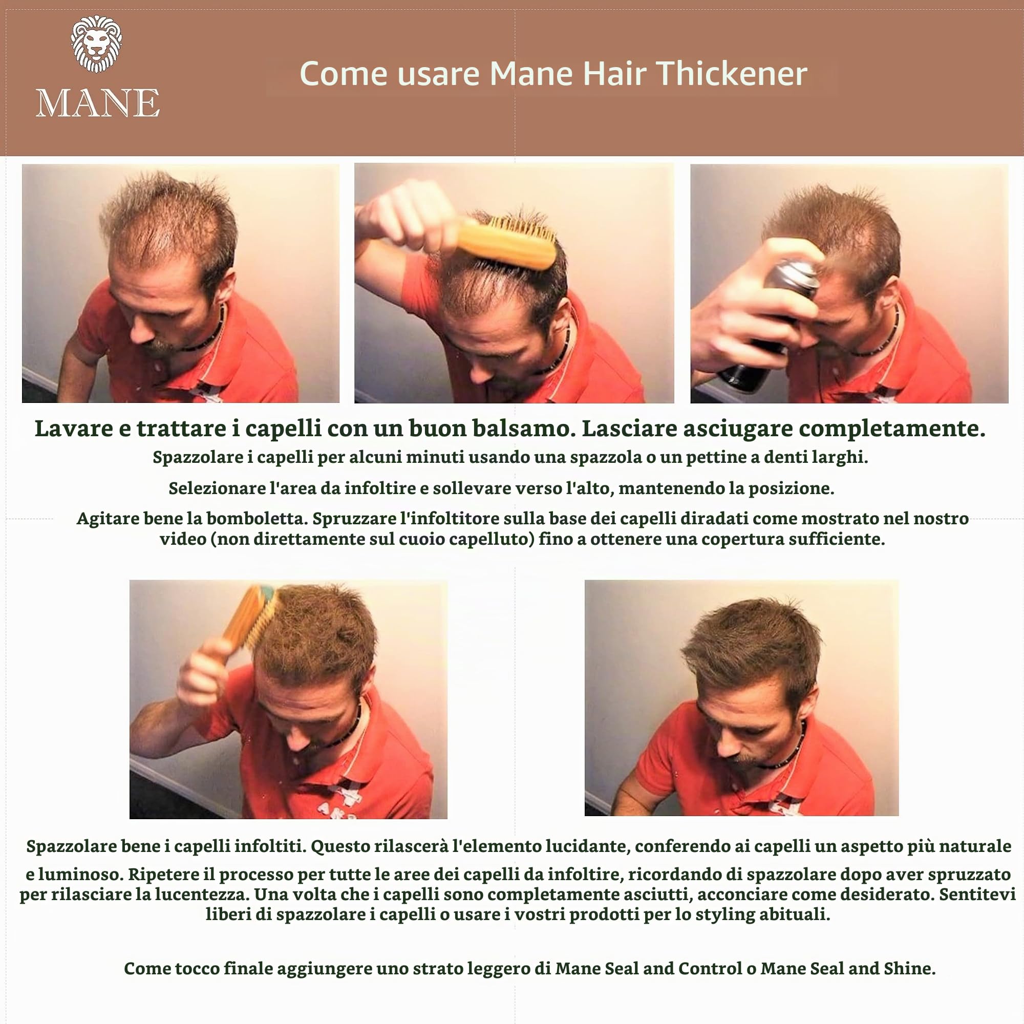 Mane Hair Thickening Spray 200 ml and 100 ml - 12 shades (200 ml, Dark Brown)