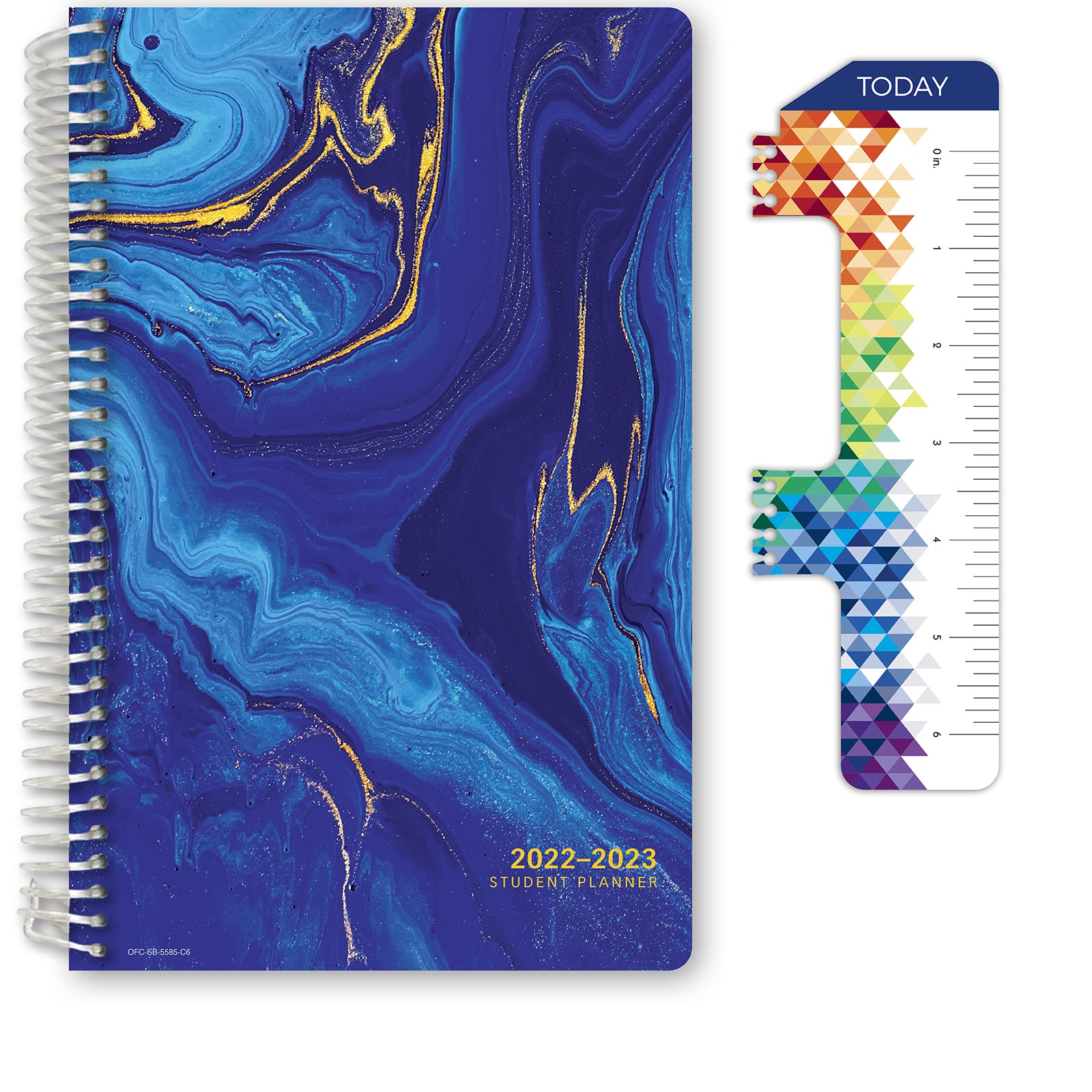 Global Datebooks Dated Middle School or High School Student Planner for Academic Year 2022-2023 (Block Style - 5.5"x8.5" - Deep Blue Marble) - Includes Ruler/Bookmark and Planning Stickers