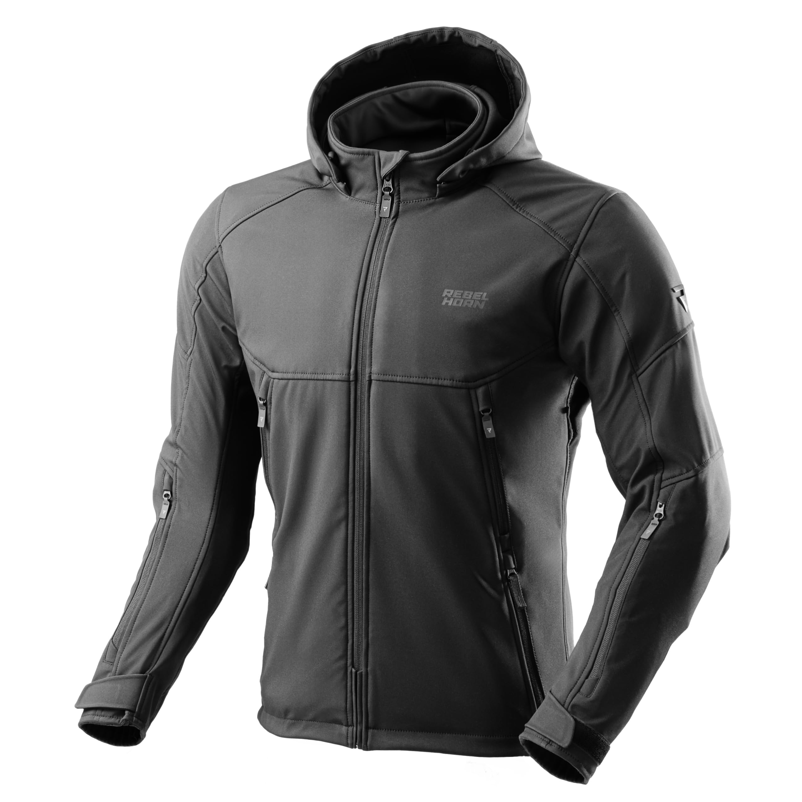 REBELHORN Slash Motorradjacke Herren | Textil | Softshell mit Abnehmbarer Kapuze | Ellbogen und Schulterprotektoren Stufe 2 | 6 Belüftungskanäle | Größen bis 10XL