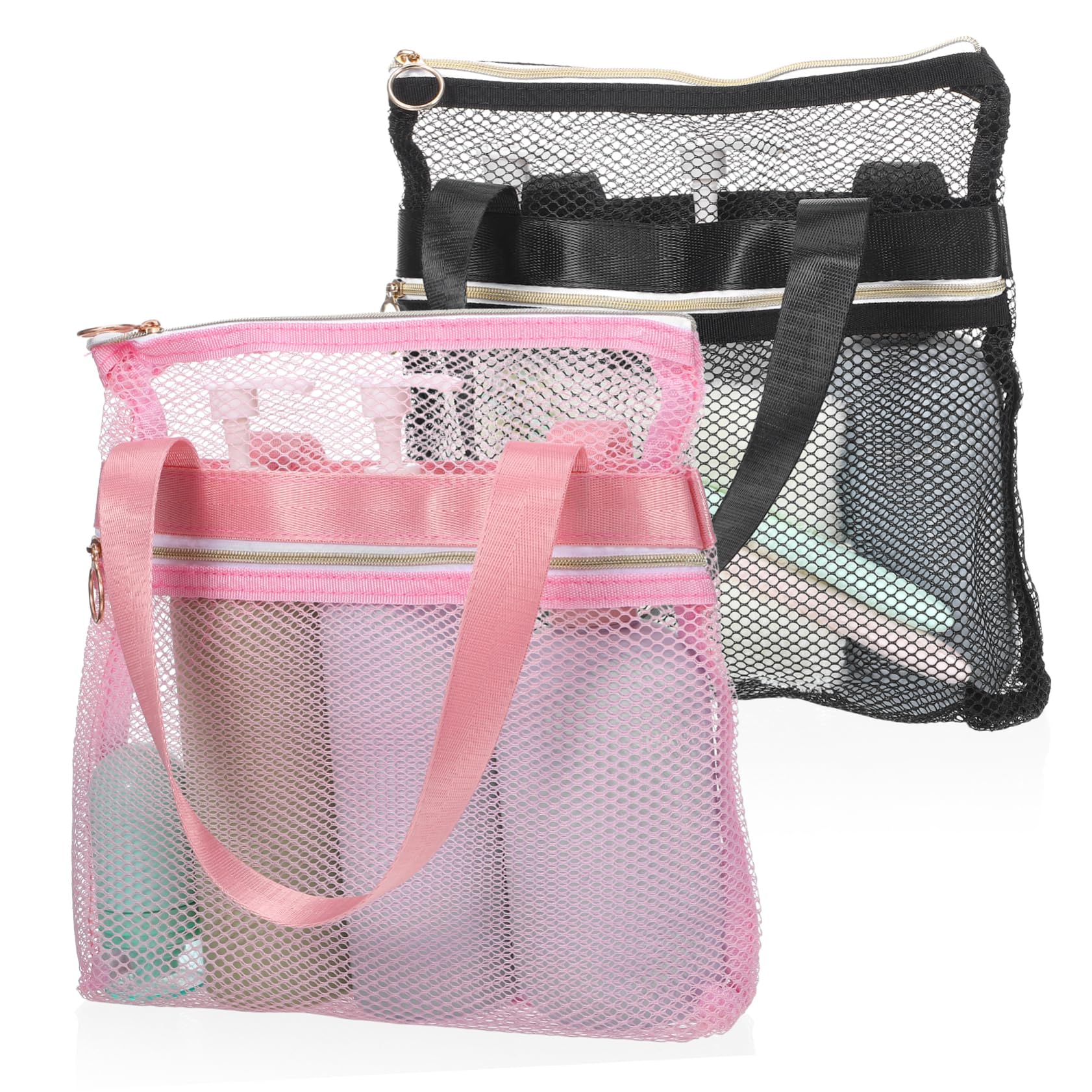 BRIGHTFUFU Mesh Travel Shower Bag Set 2 Pcs Toiletry Bag with Handles for Gym College Camping Home Quick Dry Compact Bathroom Organizer