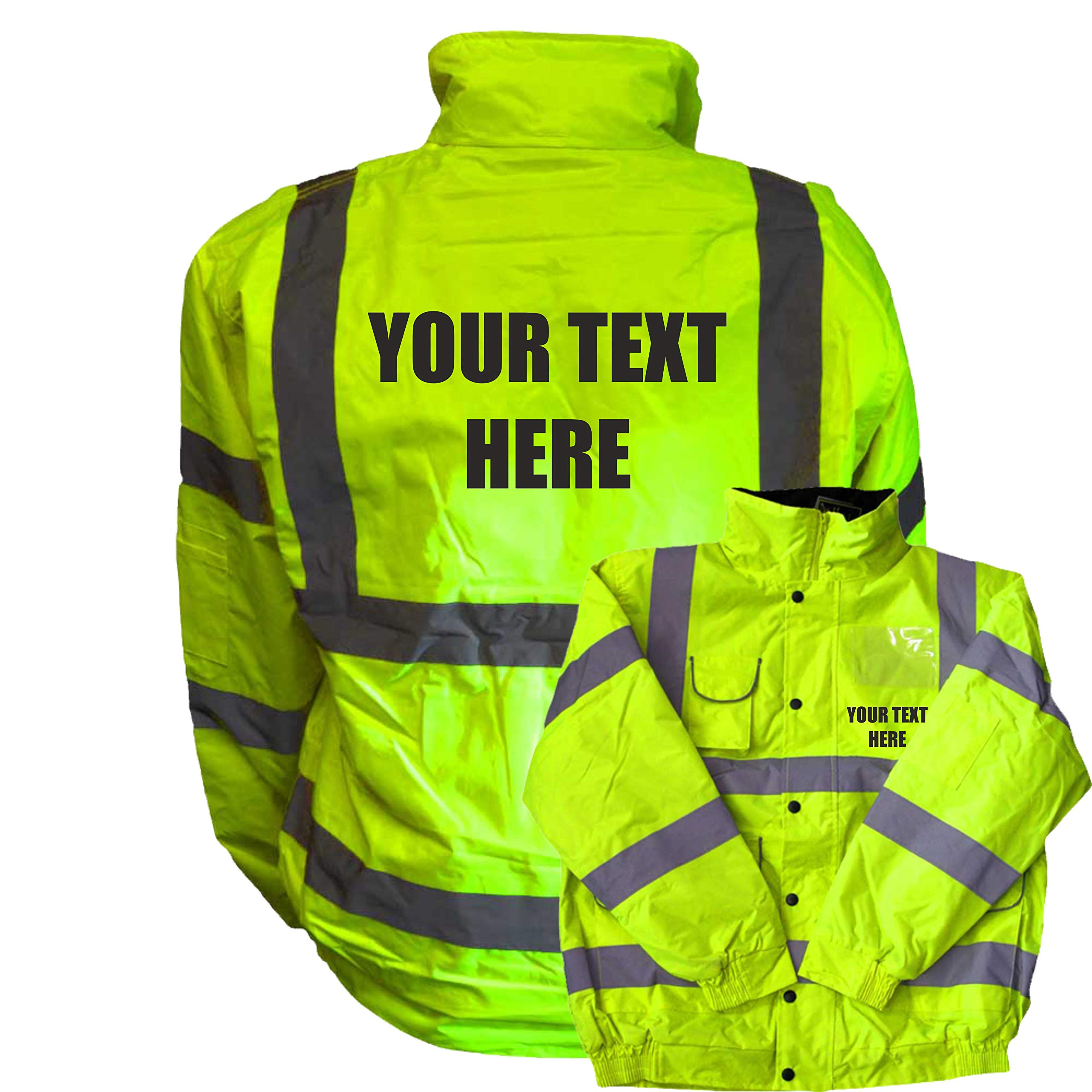 Personalised Custom Printed Yellow Hi Vis Bomber Jacket Reflective, Waterproof, Conforms to EN20471 Class 3, High Visibility, By Brook Hi Vis,