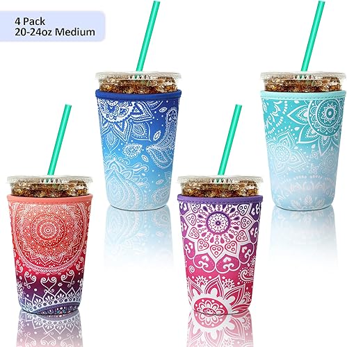 Miniatura 2 de Funda aislante y reutilizable de neopreno para café y bebidas frías, se adapta a la mayoría de los tamaños, 4 unidades (mediana, 22 a 24 onzas,