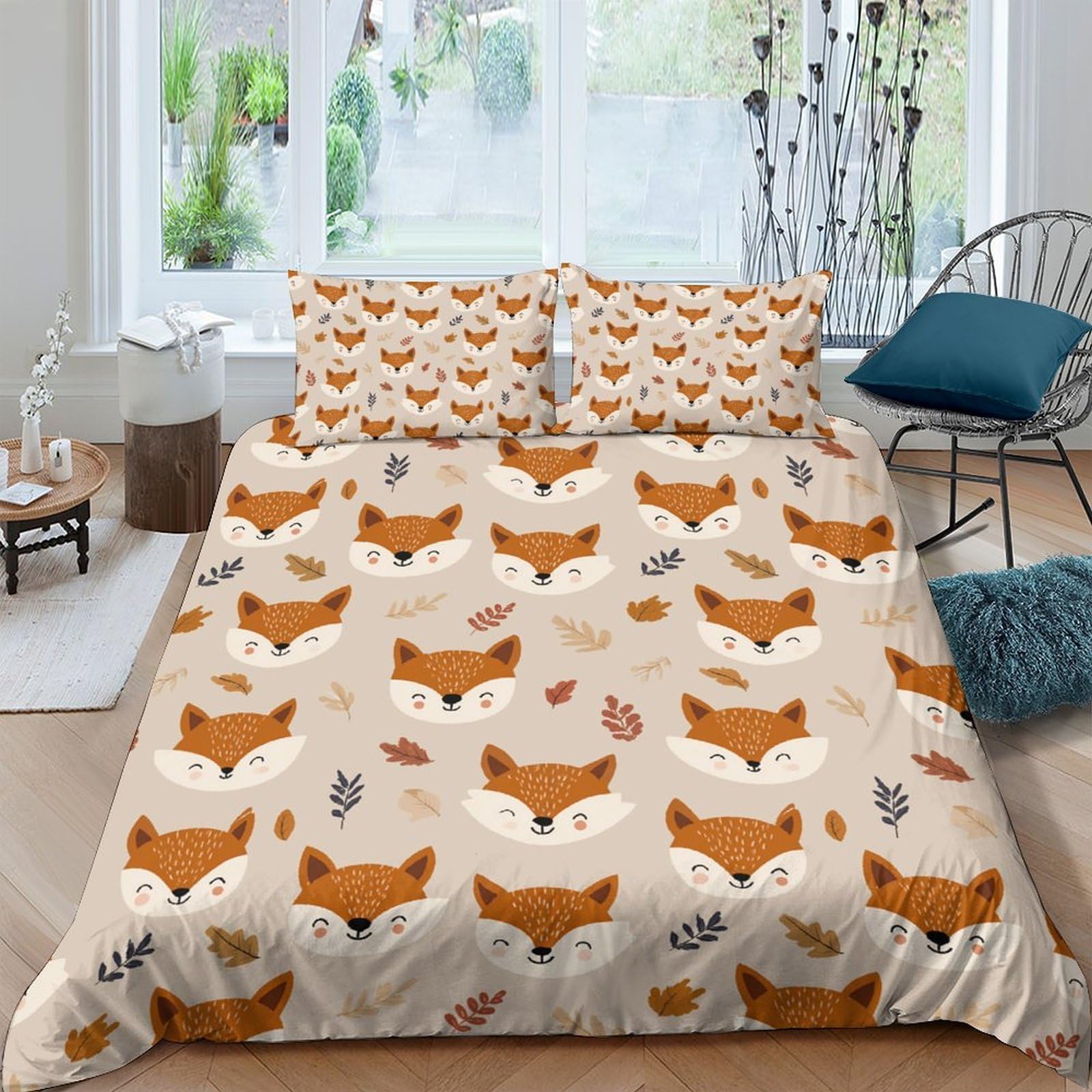 Ctjqhvkz Style-3 3D Printed Fox Pattern Fitted Sheet Microfiber Orange Animal Leaves Bed Cover For Bedroom Guest Room Dorm Decor Single（135X200cm）