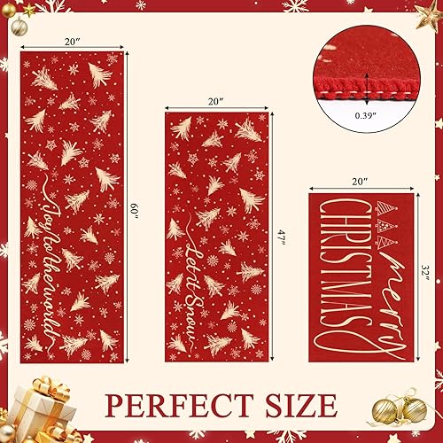 Miniatura 2 de Pauwer Juego de 3 alfombras de cocina de Navidad, tapetes de cocina con árboles de Navidad, alfombras y tapetes de cocina antideslizantes