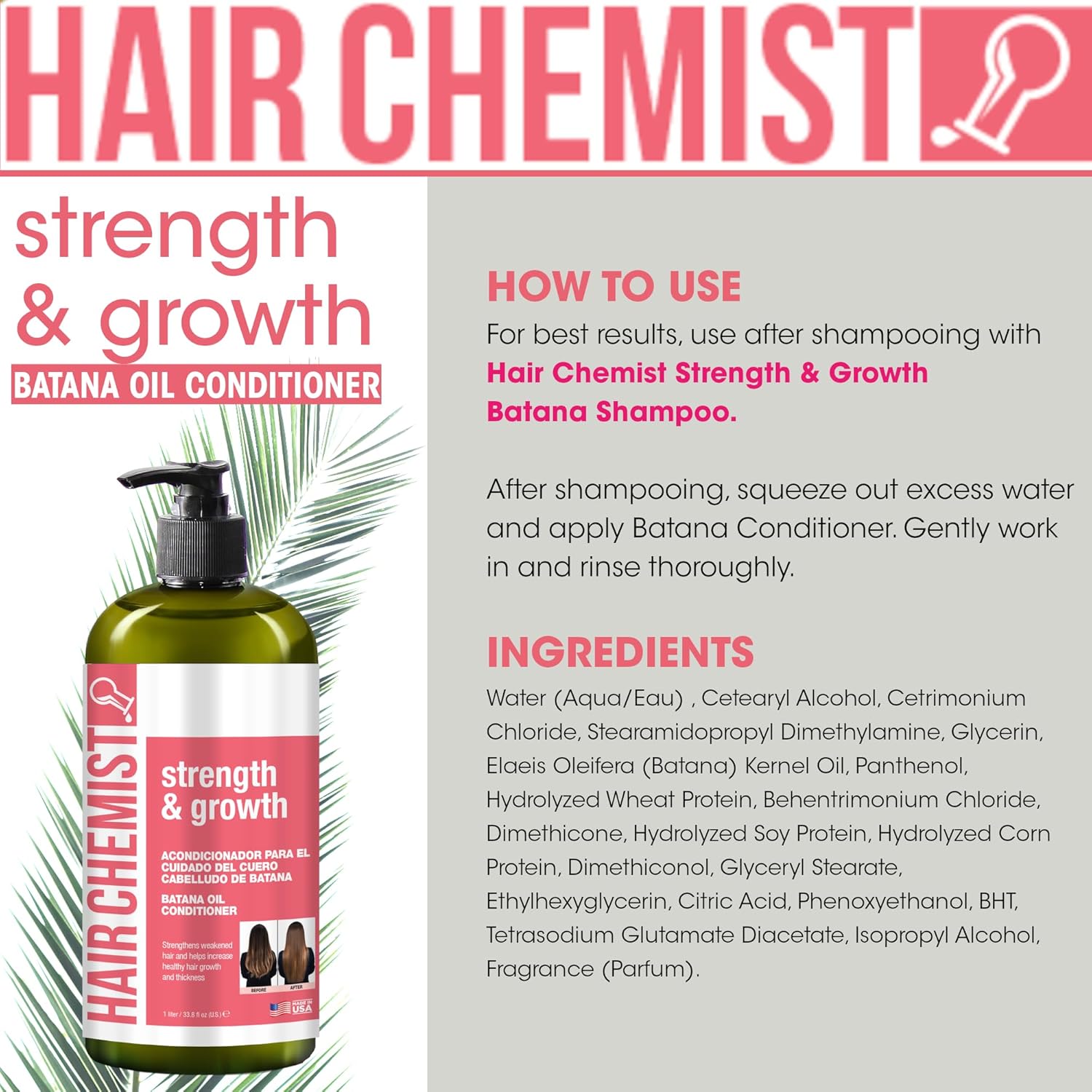 Hair Chemist Strength & Growth Batana Oil Conditioner 33.8 oz. - Strengthening, Moisturizing Conditioner with Batana Oil for Hair Growth - Image 7
