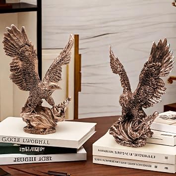 11.1 Inch Resin Eagle Figurine Statue Sculpture Standing on a Flag for Home Decor Office Living Room Decorative Decoration Collectible