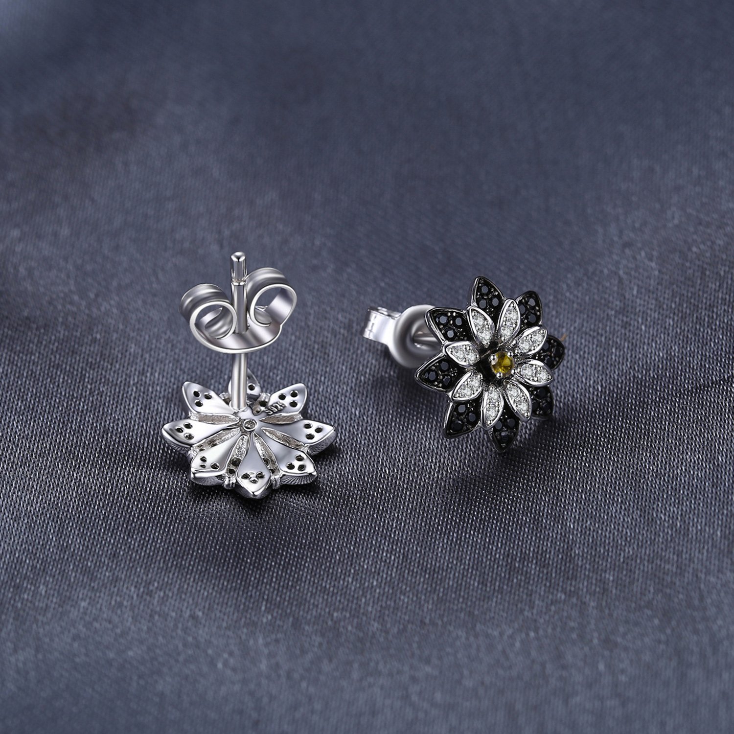 JewelryPalace Gänseblümchen Echt Natur Schwarz Spinell Rauchquarz Ohrstecker Silber 925 Damen, Ohrringe Blume Edelstein Mädchen, Ohrstecker Klein mit Stein Frauen