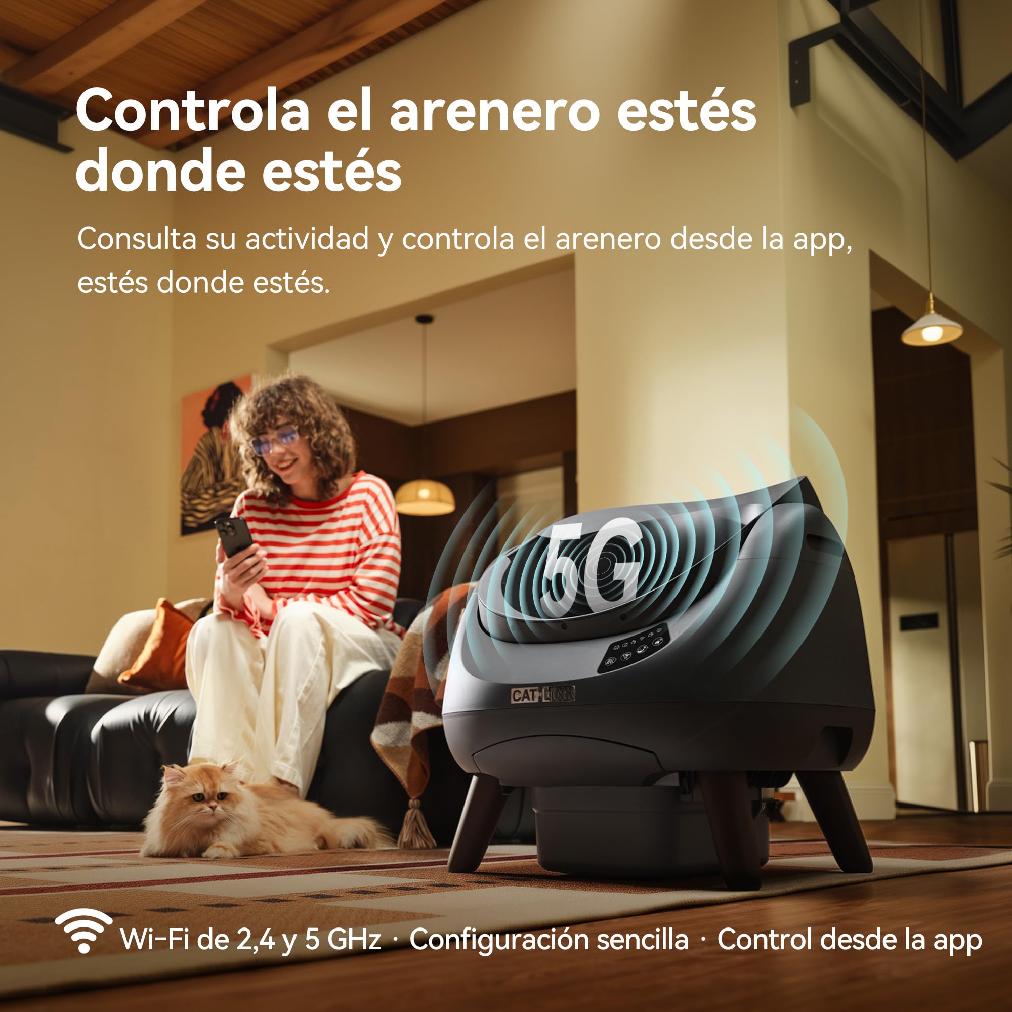 CATLINK Arenero Autolimpiable para Gatos, Caja de Arena Automática con Entrada Superior, Wi-Fi 5 GHz, Gran Capacidad 12L, Compatible con Todo Tipo de Arenas, Ideal para Hogares con Varios Gatos