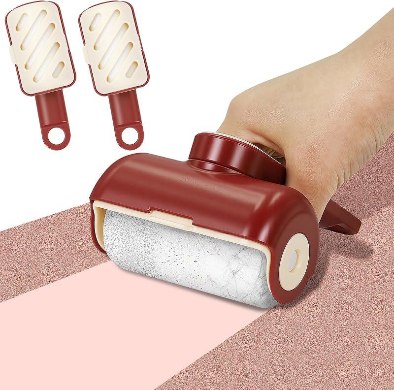 Mini Reusable Lint Roller 2 Pack, Washable Gel Sticky Lint Roller for Pet Hair, Travel Size Portable Lint Roller with 360° Rotating Handle & Large Hanging Hole, Beige