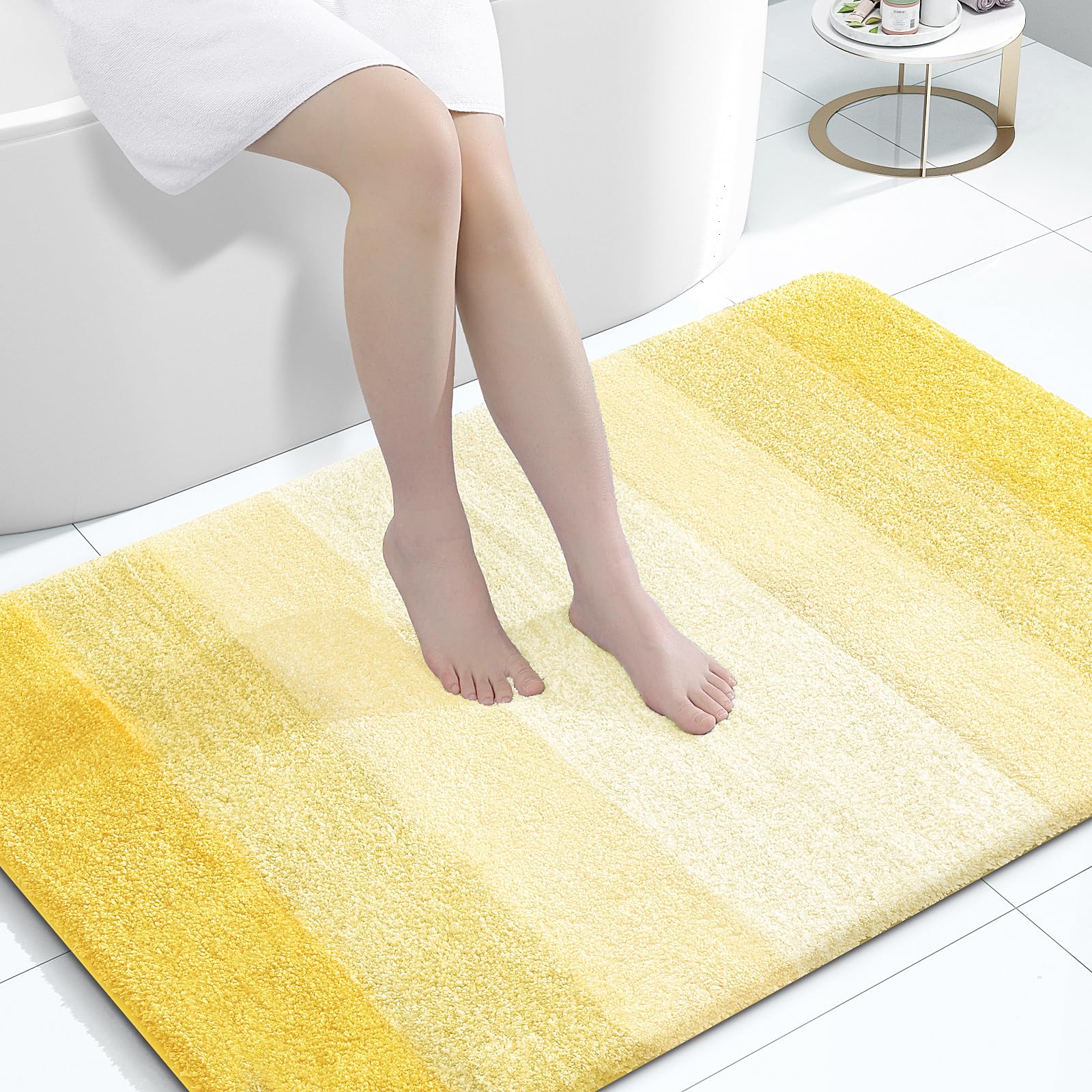 OLANLY Large Bathroom Rugs 44x32, Extra Soft Absorbent Microfiber Bath Rugs | Yellow, Non-Slip Quick-Drying Rubber Backing, Washable Plush Bath Mat for Floor, Tub and Shower, Home Decor Accessories