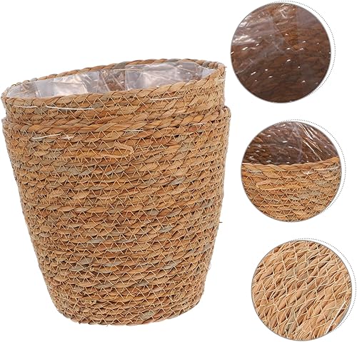 Miniatura 2 de Yardwe Cestas de almacenamiento tejidas Seagrass estilo retro macetas cubiertas 2pcs Set