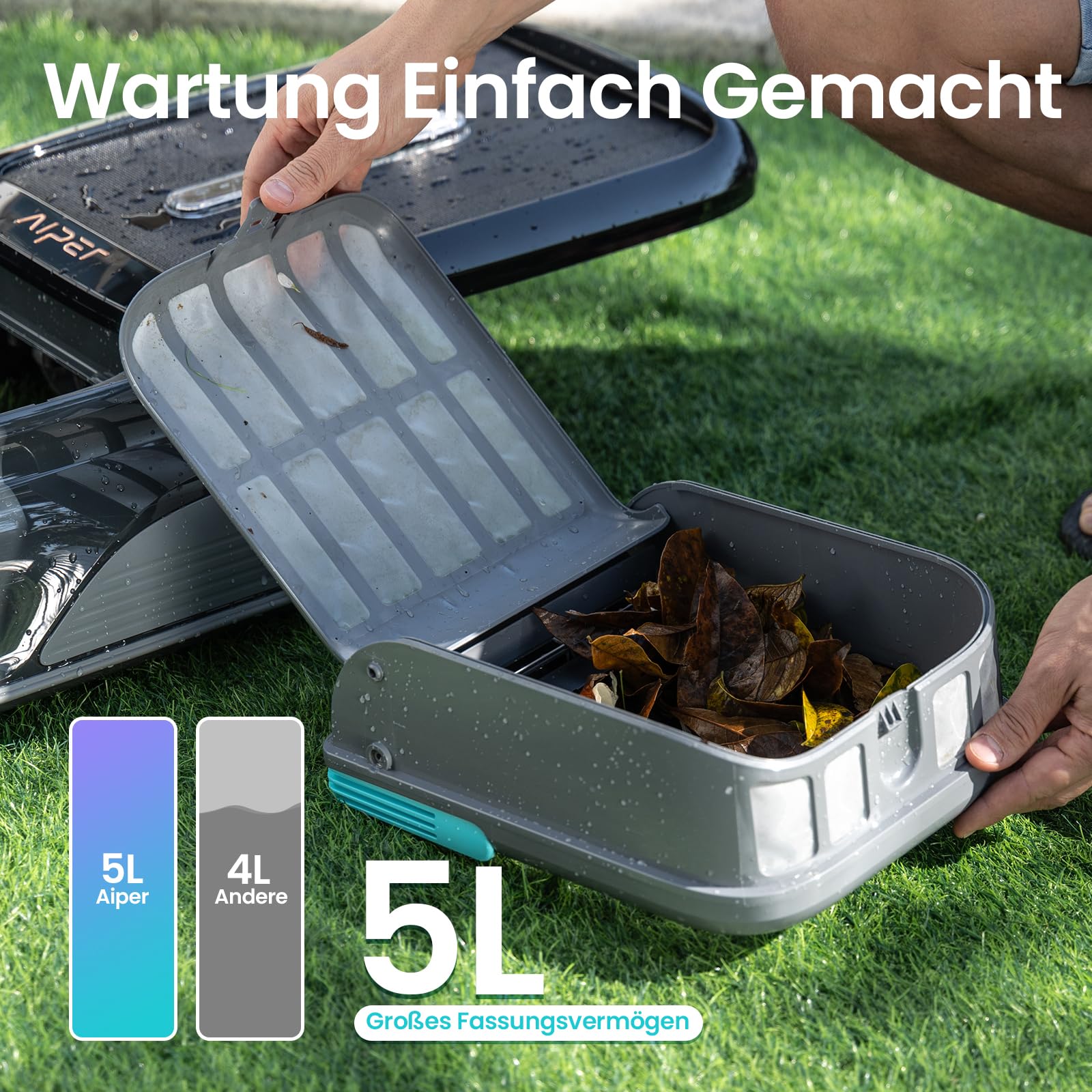 AIPER Surfer S1 Pool Skimmer Roboter, Akku & Solar, SolarSeeker, Oberflächenreinigung, 20h Laufzeit, Smart App, Wassertemperatur, für alle Pooltypen (Generalüberholt)